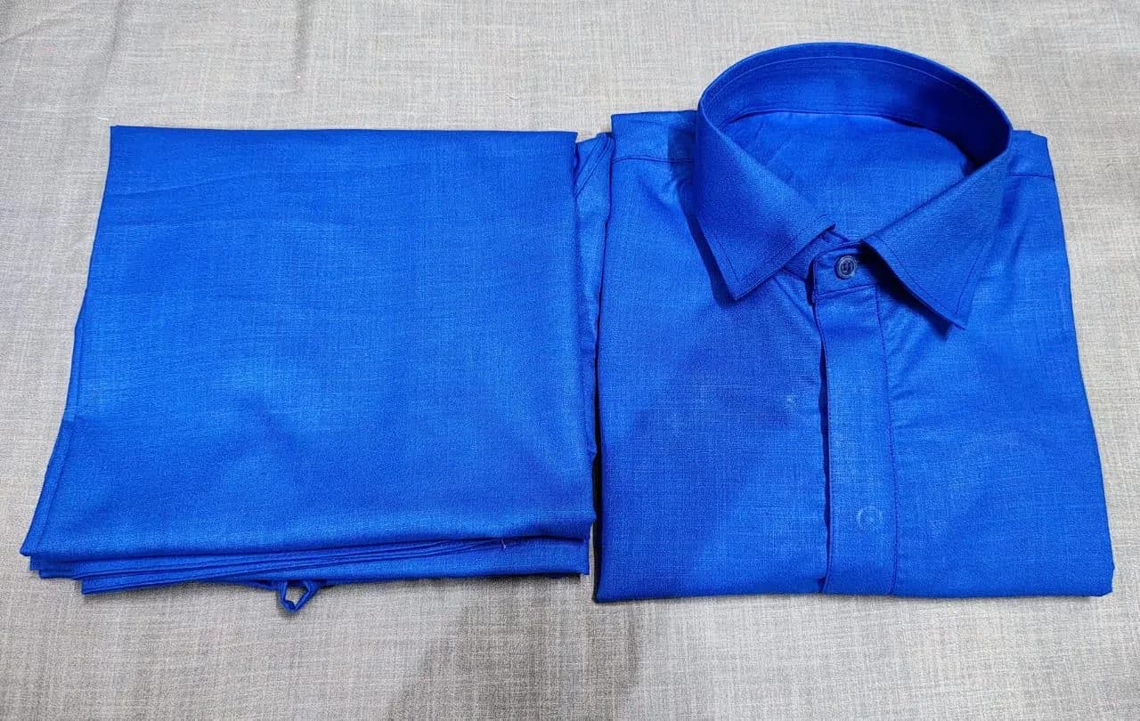 Men's Royal Blue Kurta Set: Custom Stitched Organic Cotton with White Cotton Pajama