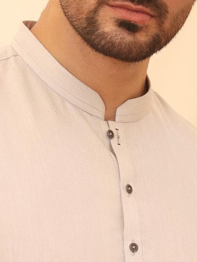 Handmade Men's Kurta Shalwar Suit: Beige Cotton Kameez Salwar - image 4