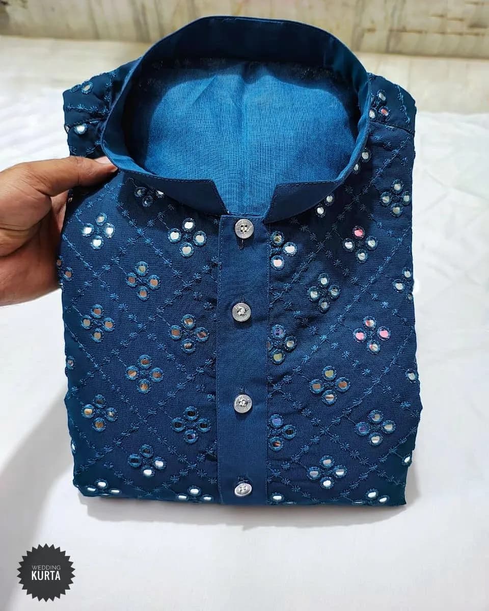 Men's Georgette Kurta Pajama Set: Mirror Work Embroidered Indian Outfit