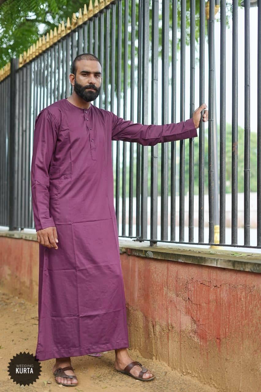 Handmade Purple Cotton Men's Jubba: Luxury Muslim Thobe - image 3