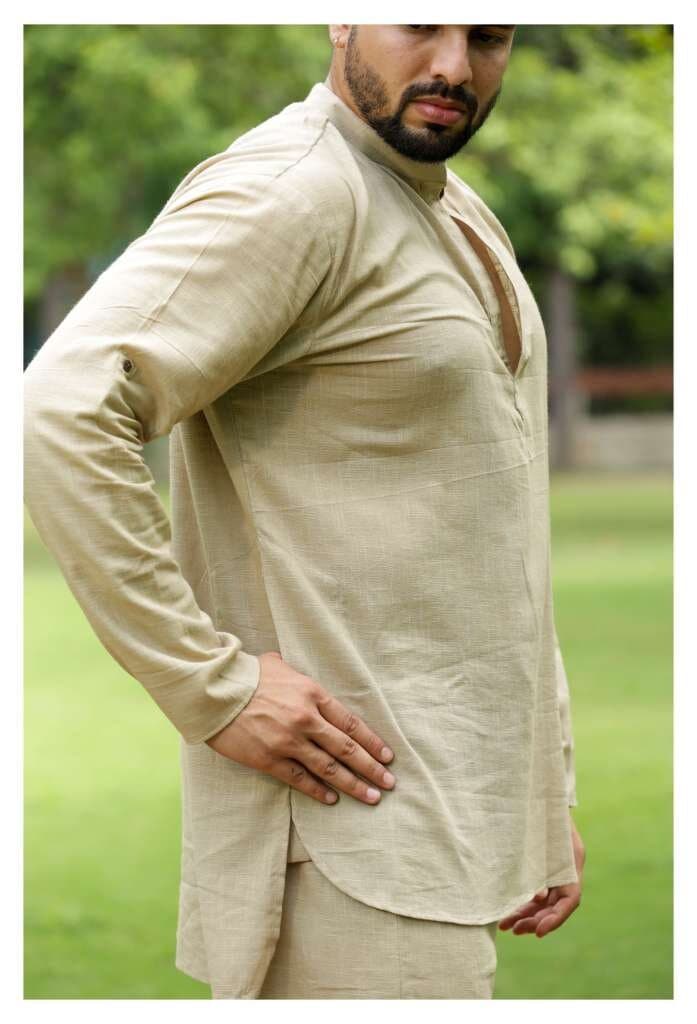 Men's Cotton Linen Yoga Kurta Pajama Set - Olive Green Meditation Suit - image 5