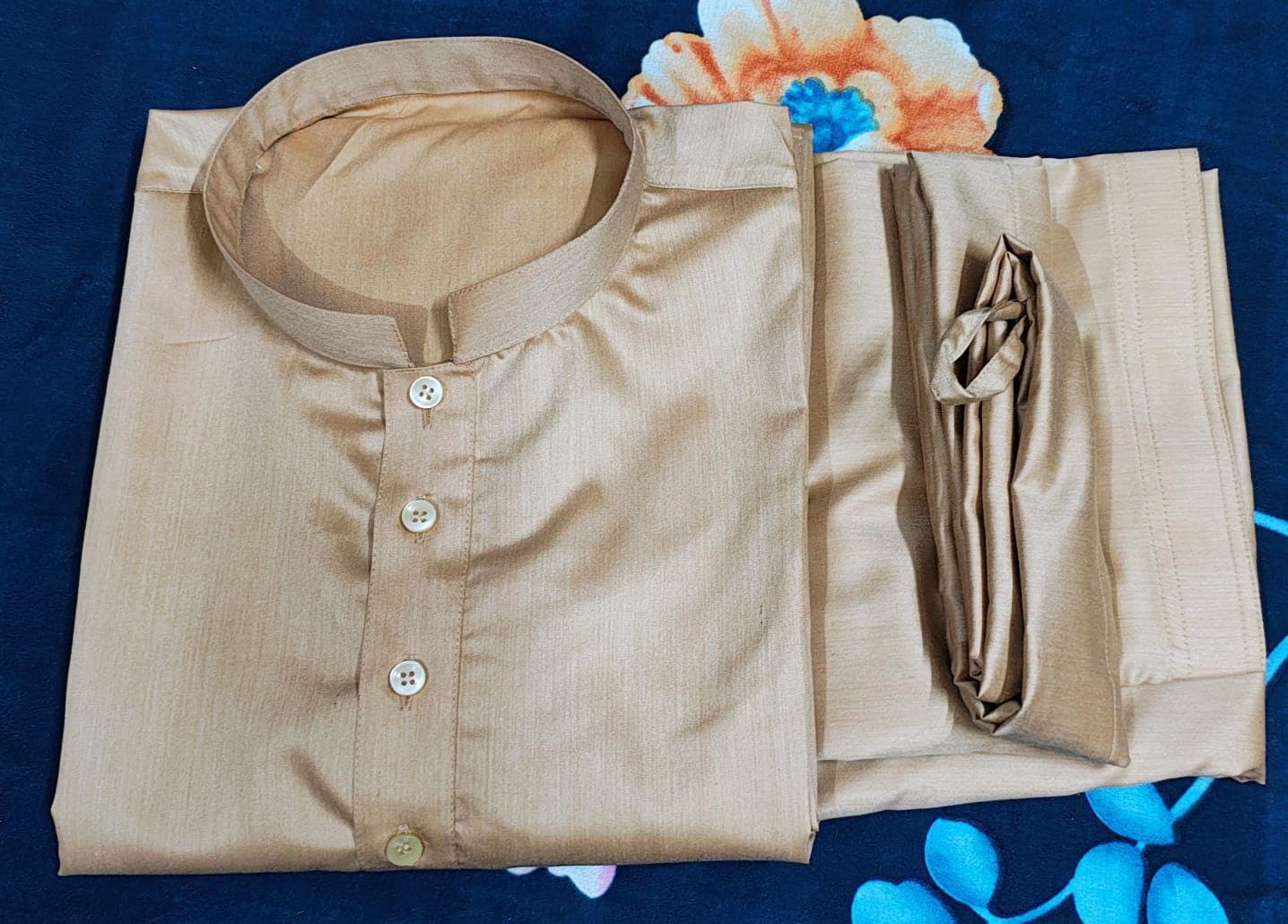 Beige Cotton Men's Kameez Shalwar Set: Indian Wedding Outfit