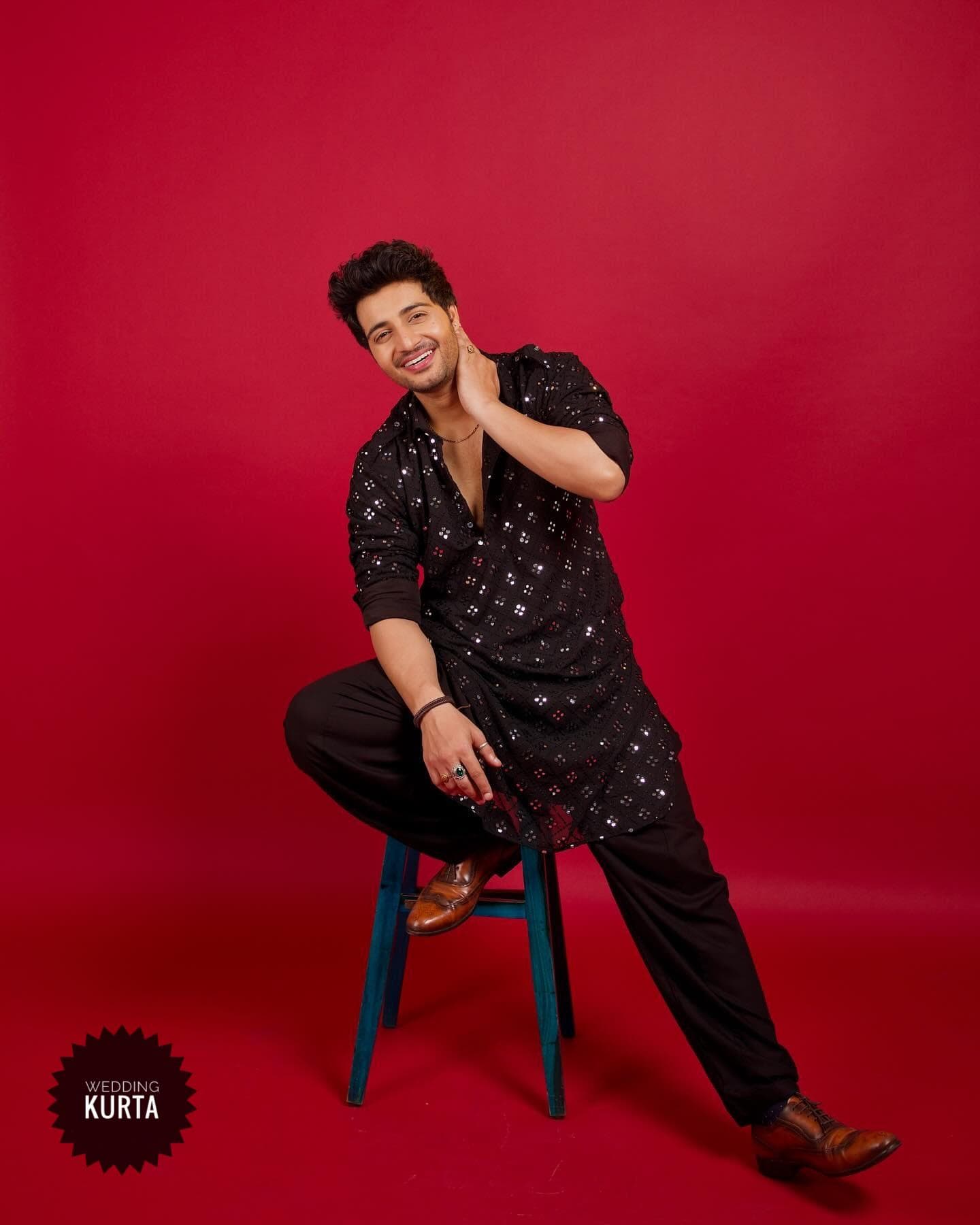 Men's Black Chikankari Embroidered Kurta Salwar: Mirror Work Cotton Designer Set