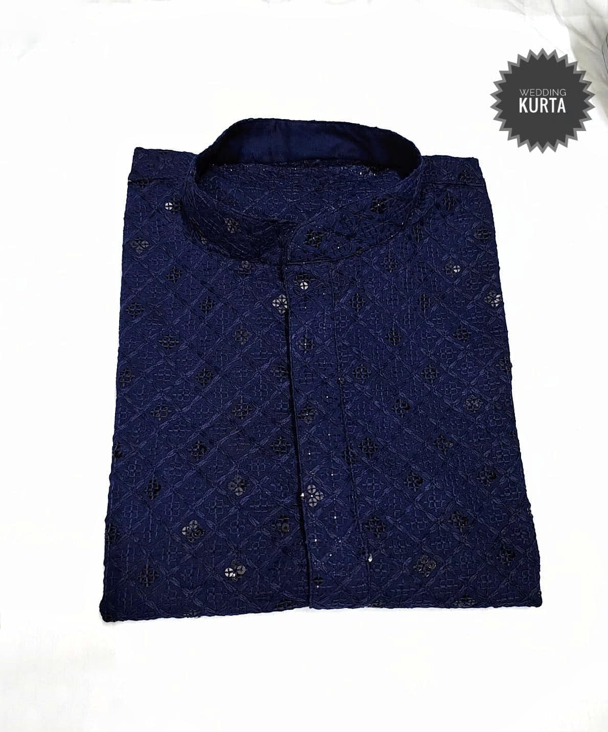 Blue Cotton Chikankari Kurta: Floral Bollywood Style - image 3