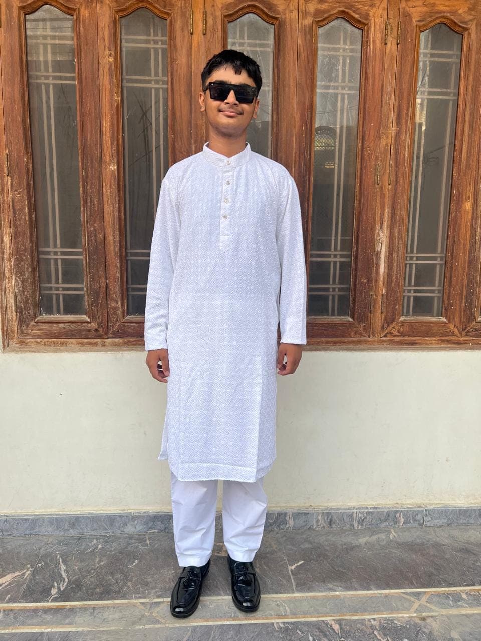 Men's White Cotton Kurta Pajama Set: Indian Wedding Outfit - image 5