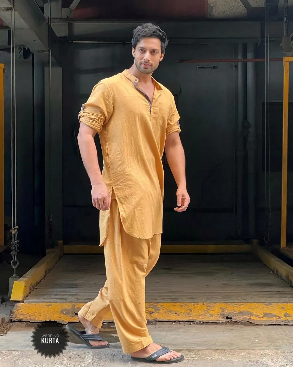 Handmade Light Mustard Kurta Shalwar: Men's Slim Fit Formal Suit
