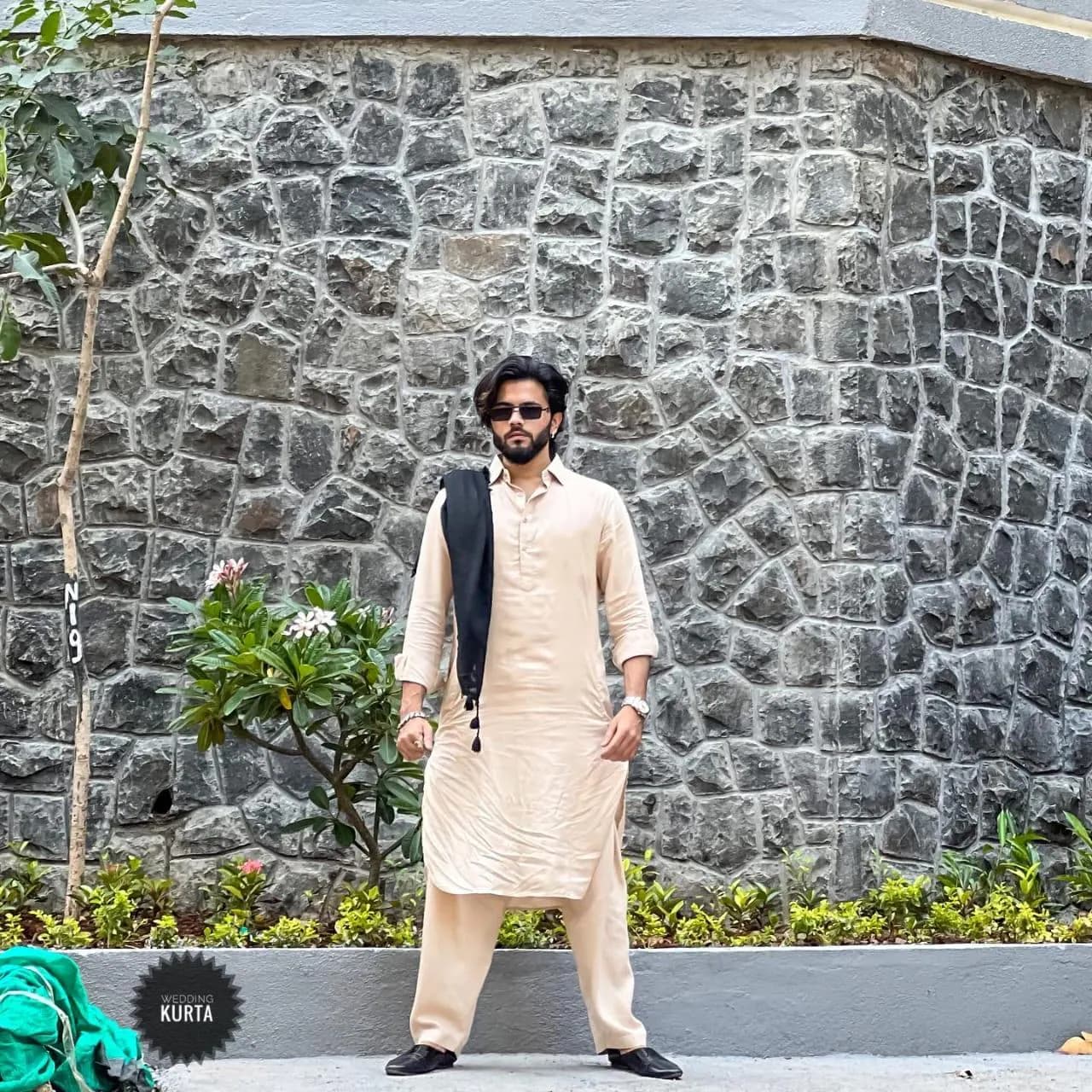 Men's Beige Cotton Kurta Shalwar Set: Traditional Indian Outfit - image 3