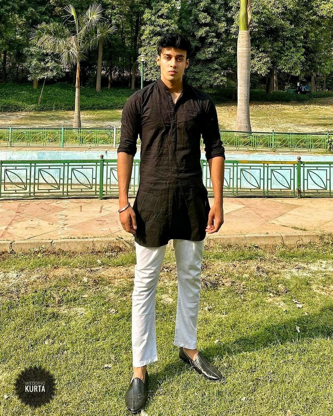 Black Cotton-Silk Kurta: Men's Wedding Shirt, 40-Inch Length