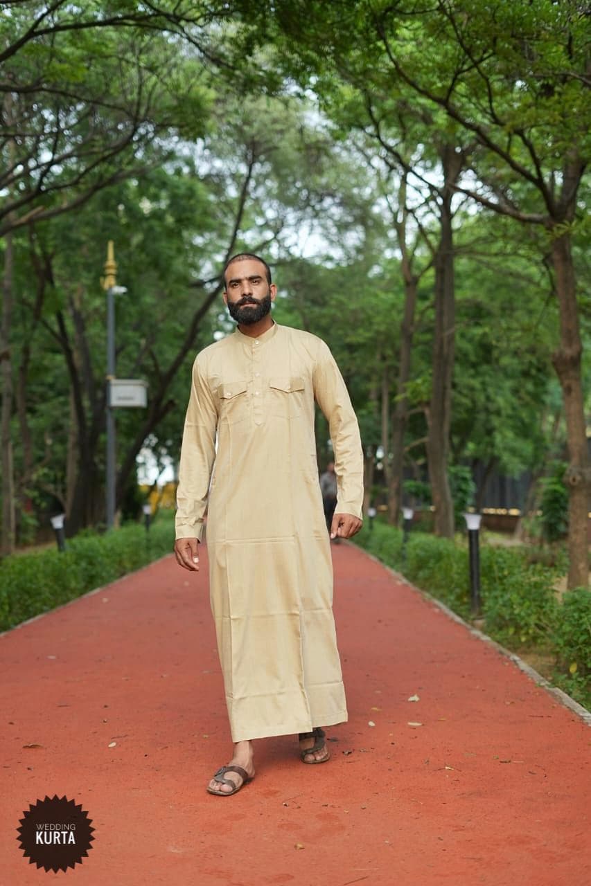 Handmade Beige Cotton Mens Emirati Thobe Jubba - image 3