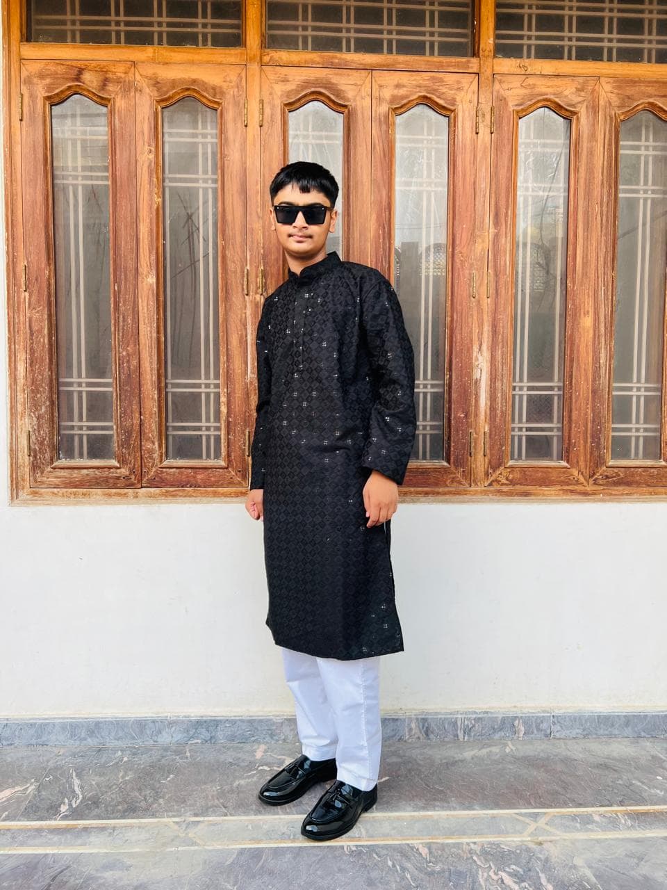 Men's Black Cotton Kurta Pajama Set: Indian Party Wear