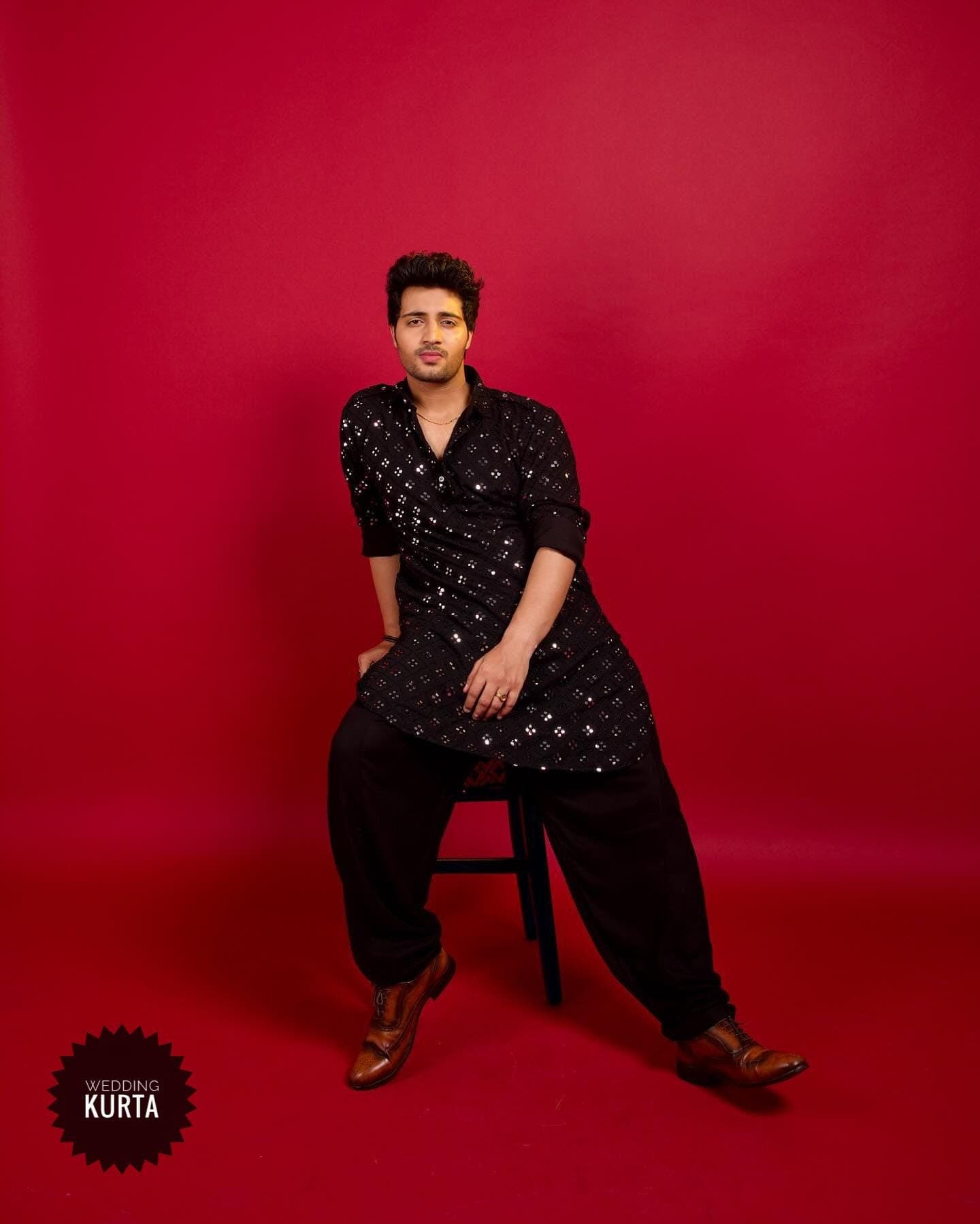 Men's Black Chikankari Embroidered Kurta Salwar: Mirror Work Cotton Designer Set - image 3