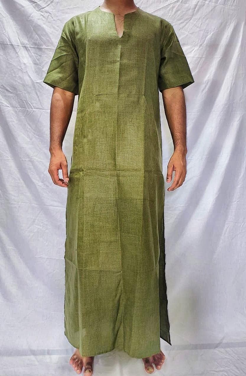 Handmade Mens Linen Kaftan: Islamic Thobe with Pockets