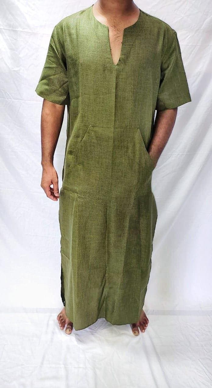 Handmade Mens Linen Kaftan: Islamic Thobe with Pockets - image 4