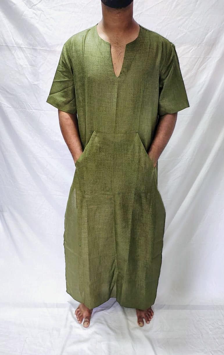 Handmade Mens Linen Kaftan: Islamic Thobe with Pockets - image 3