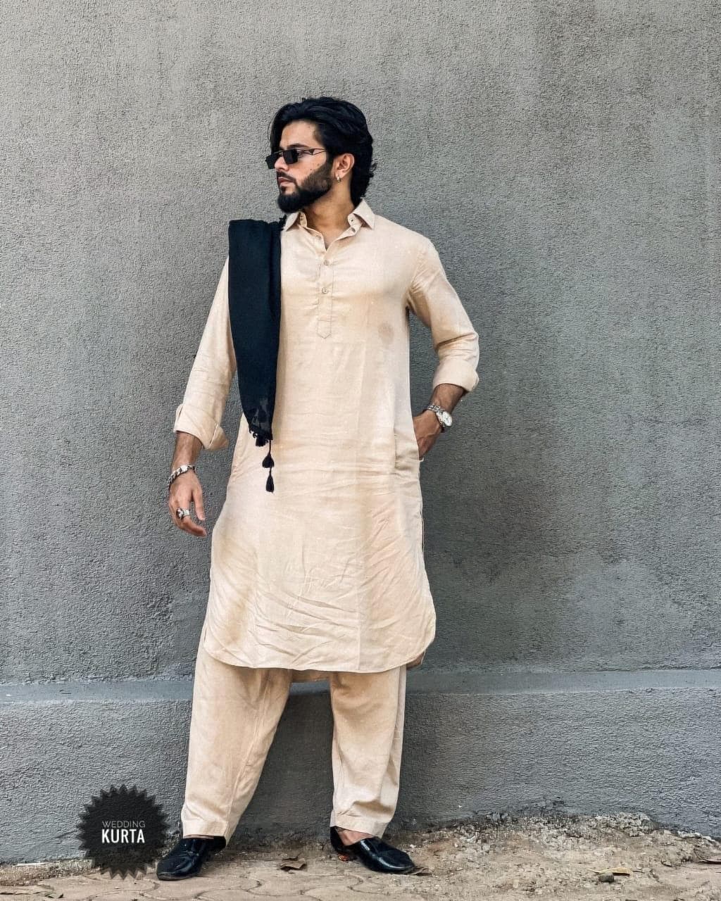 Men's Beige Cotton Kurta Shalwar Set: Traditional Indian Outfit