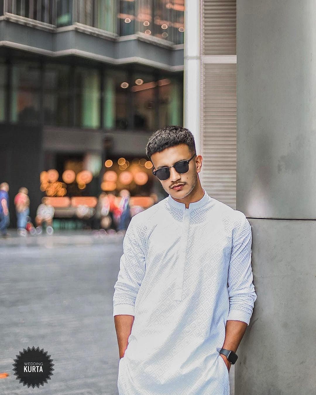White Cotton Chikankari Kurta: Sequin Floral Bollywood Style - image 3