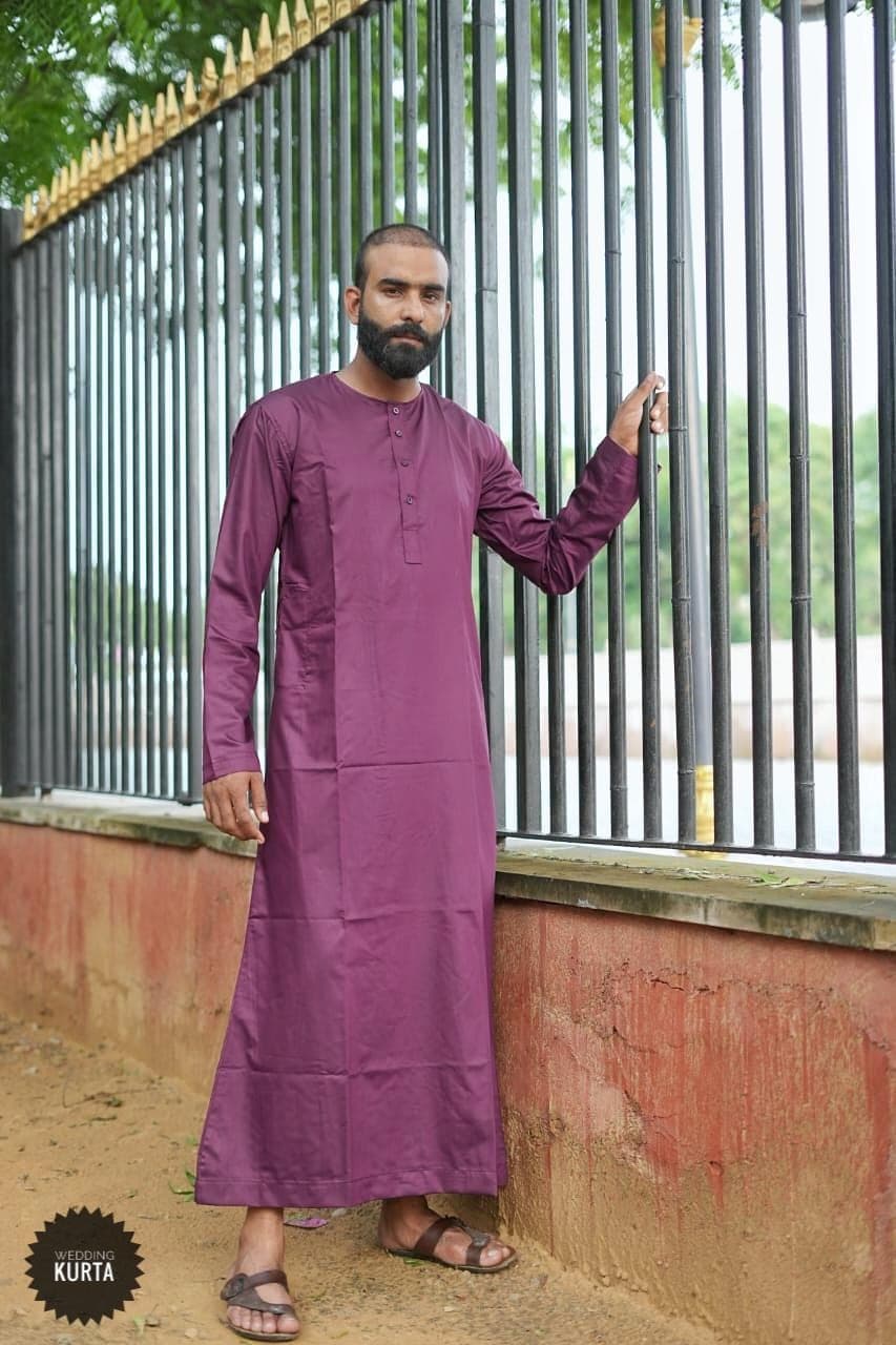 Handmade Purple Cotton Men's Jubba: Luxury Muslim Thobe