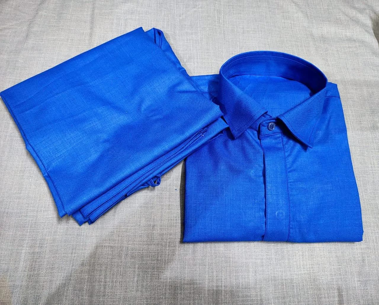 Men's Royal Blue Kurta Set: Custom Stitched Organic Cotton with White Cotton Pajama - image 3