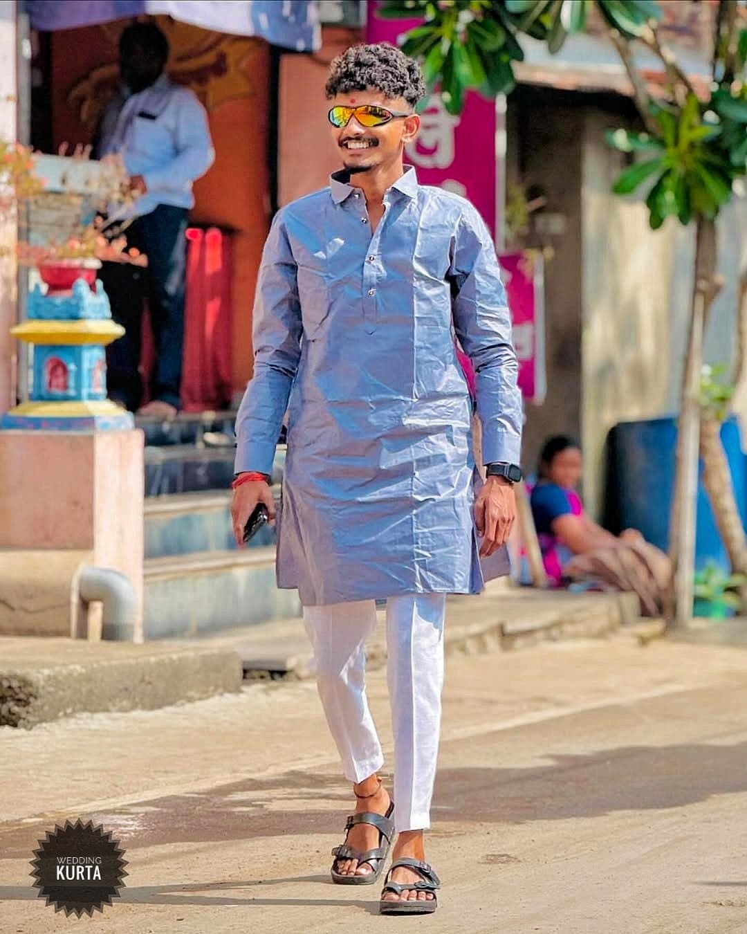 Gray Cotton Men's Kurta Pajama Set: Indian Wedding Wear