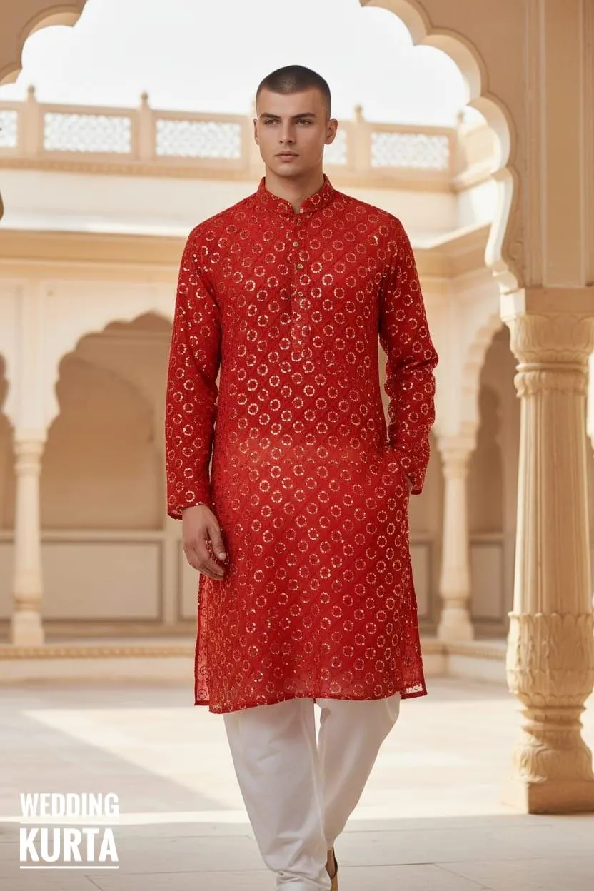 Haldi Yellow Sequined Man Kurta Pyjama Set - Mehndi Function Dress For Men - image 5