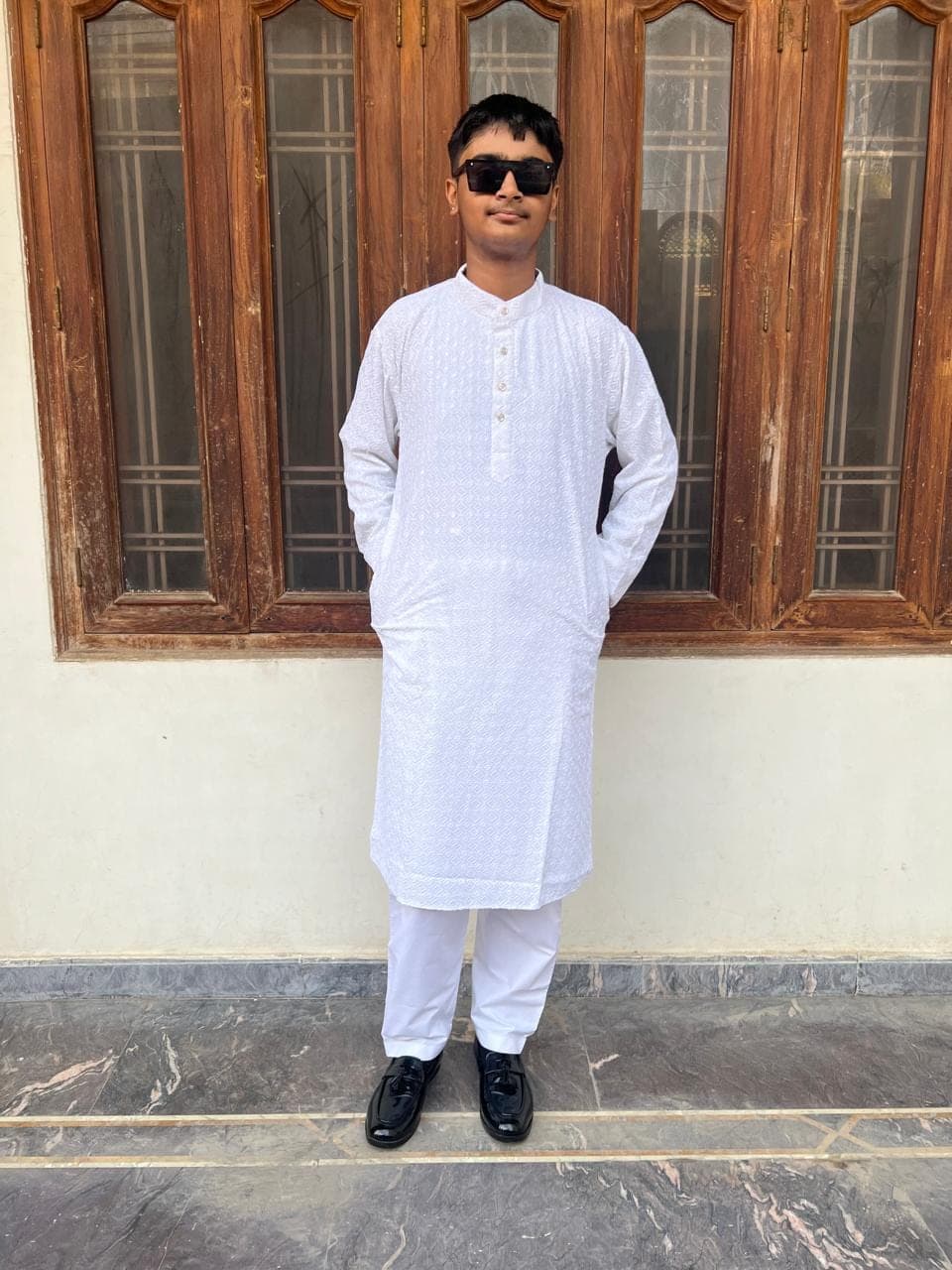 Men's White Cotton Kurta Pajama Set: Indian Wedding Outfit - image 3