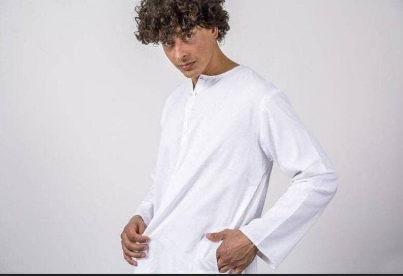Men's White Cotton Kurta Pajama Set: Handmade Meditation Suit - image 3