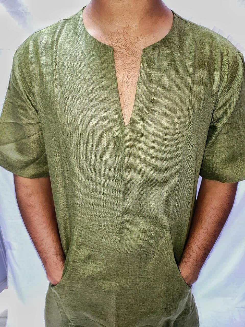 Handmade Mens Linen Kaftan: Islamic Thobe with Pockets - image 5