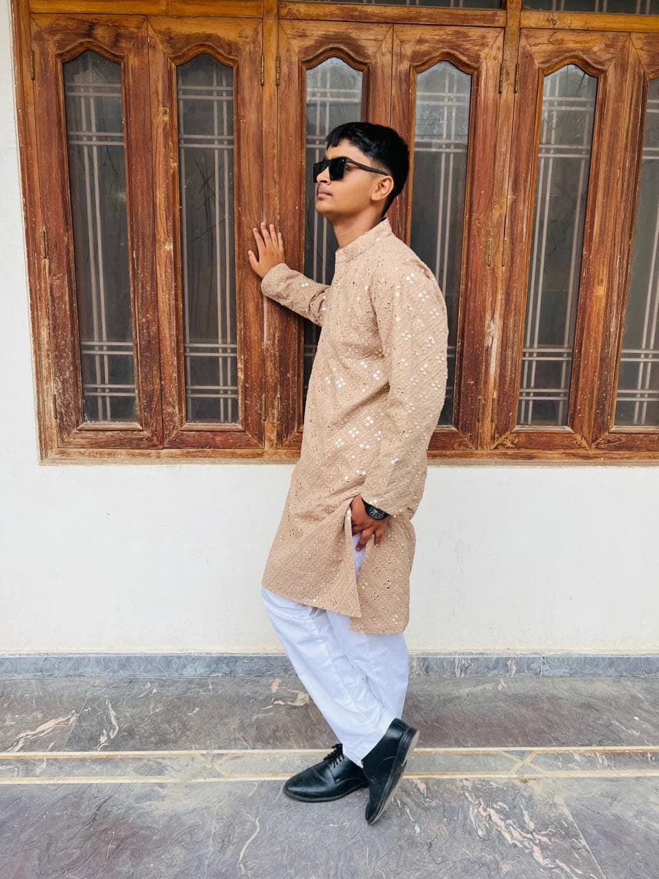 Custom Stitched Chikankari Kurta Pajama Set: Indian Wedding Outfit - image 3