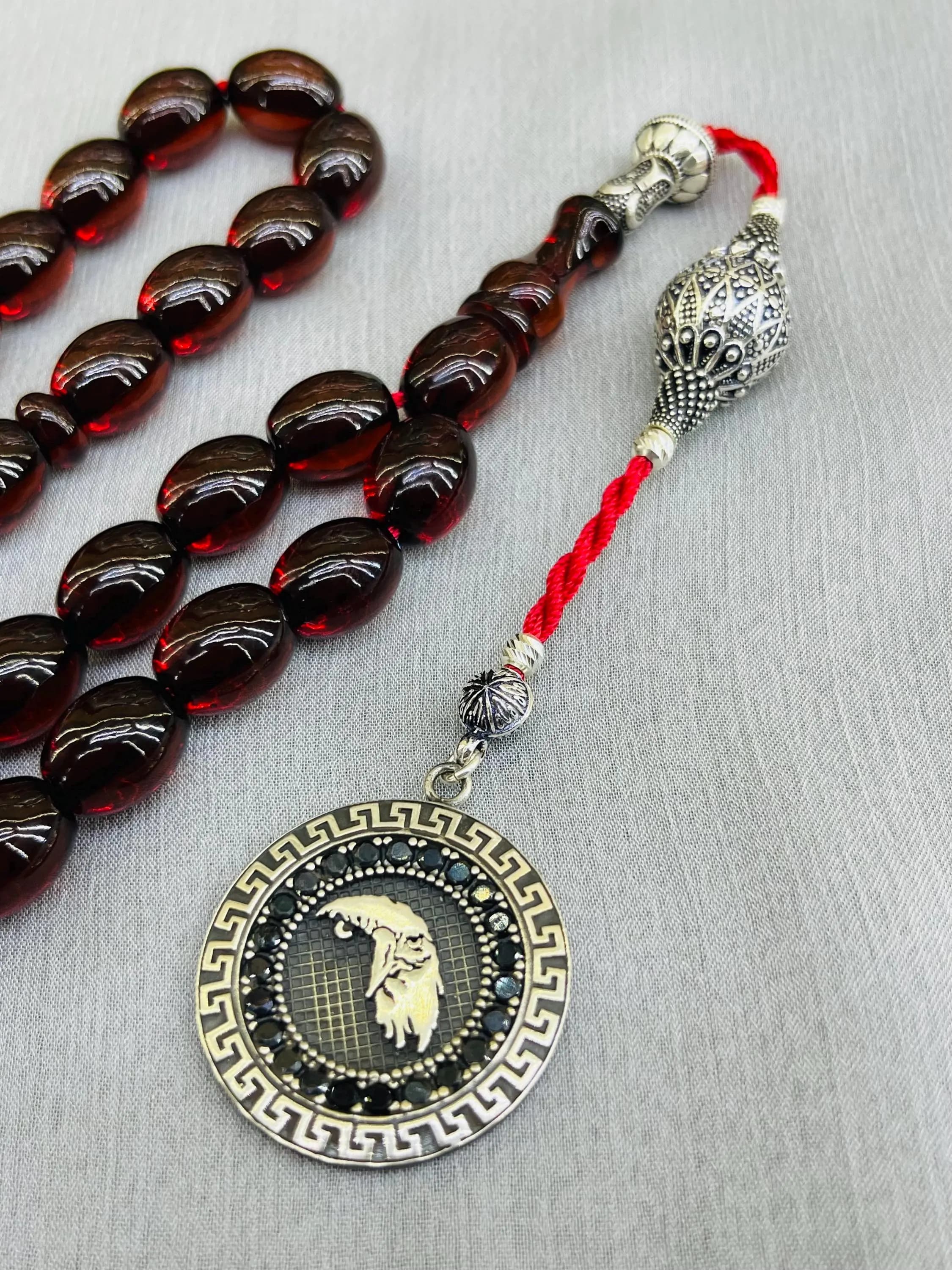 Brown Tasbih, İslamic Rosary, Muslim Beads, Faturan Amber, Misbaha, 925 K Silver Tassel, Black Amber, Similar to Antique Ottoman Tasbih - image 5