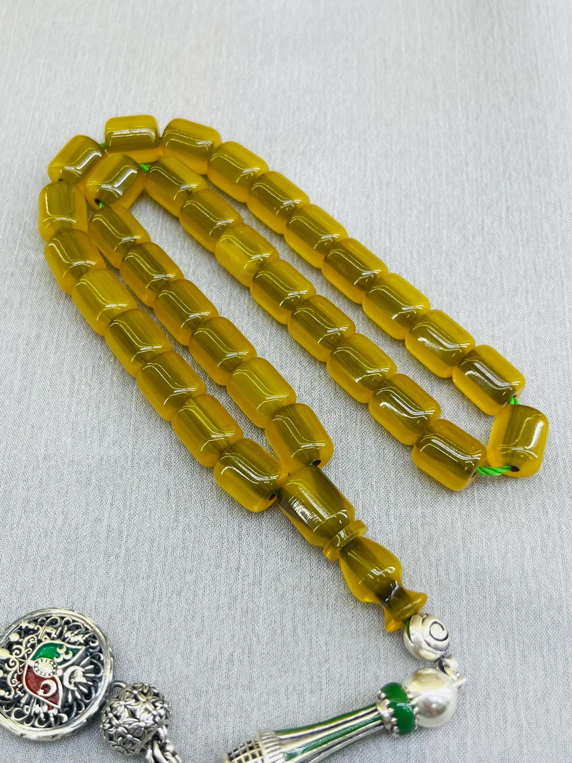 Yellow Amber Tasbih, 925 Silver Special Tassel, Luxury Amber beads, Islamic prayer beads, Faturan Amber Beads, Muslim Rosary, Tasbeeh 33 - image 2