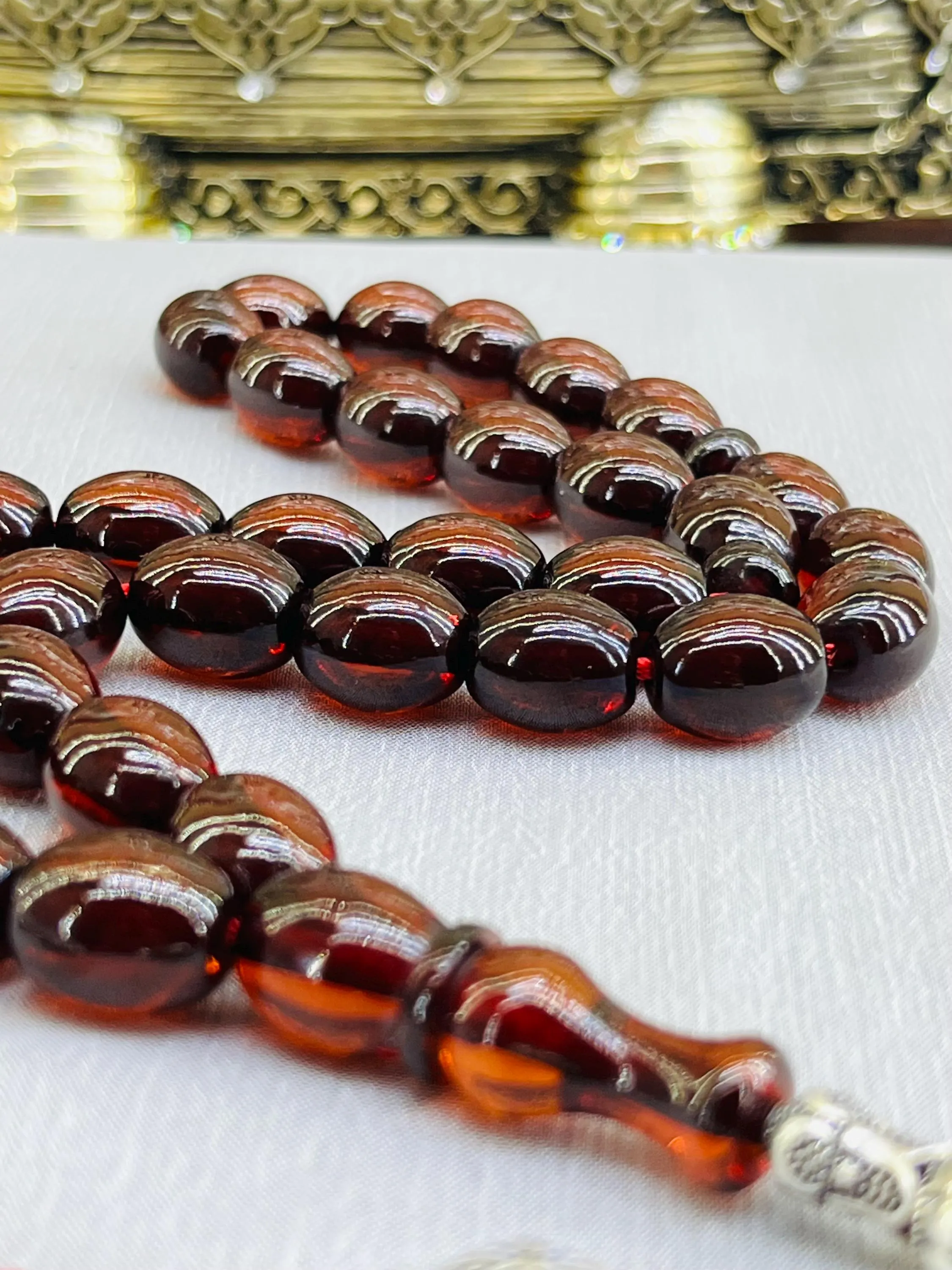 Brown Tasbih, İslamic Rosary, Muslim Beads, Faturan Amber, Misbaha, 925 K Silver Tassel, Black Amber, Similar to Antique Ottoman Tasbih - image 4