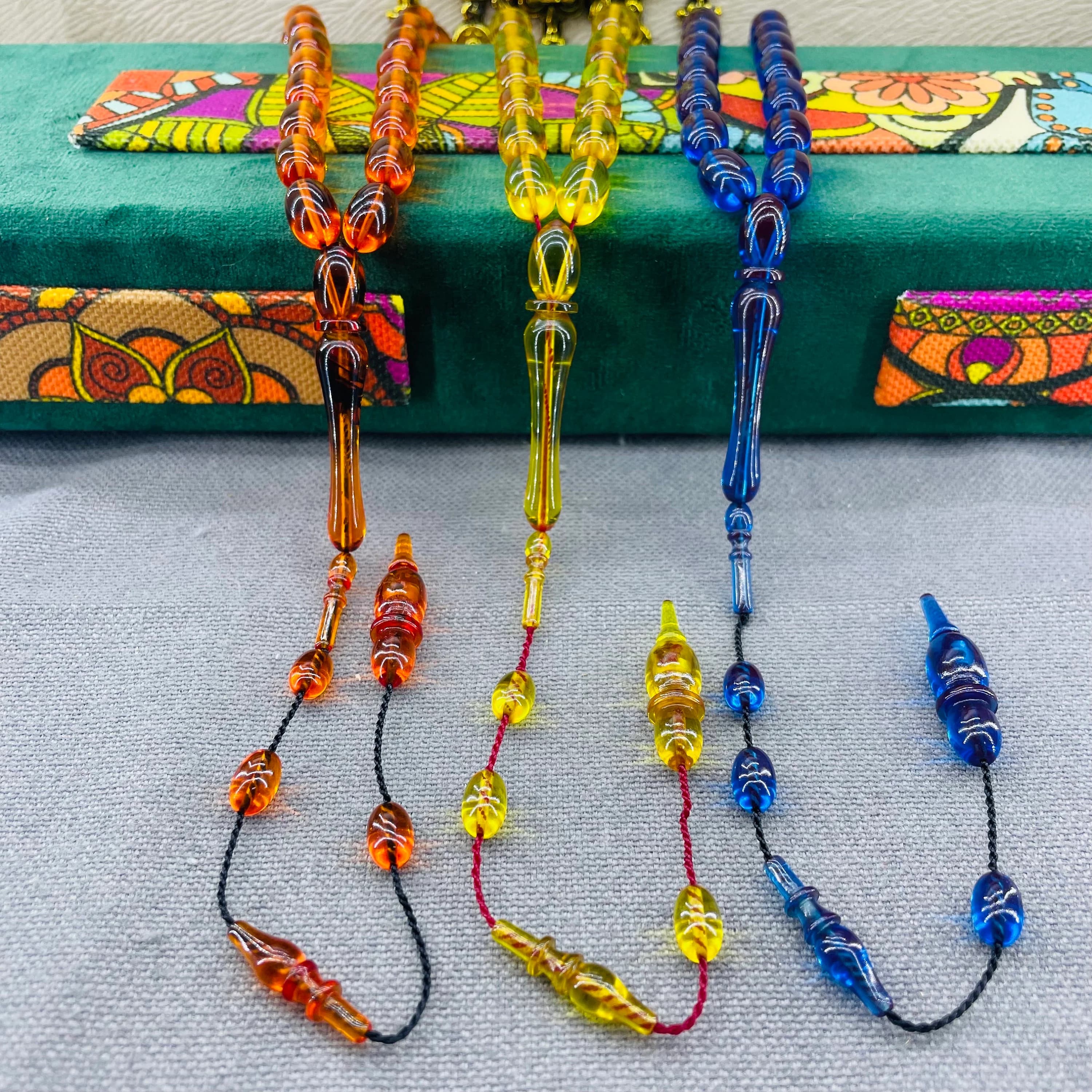 3 in 1 Blue Orange Yellow Amber Tasbeehs, islamic prayer 33 beads, system tassel, Faturan Amber Tasbih, Tasbih Prayer Beads, Ramadan Gift