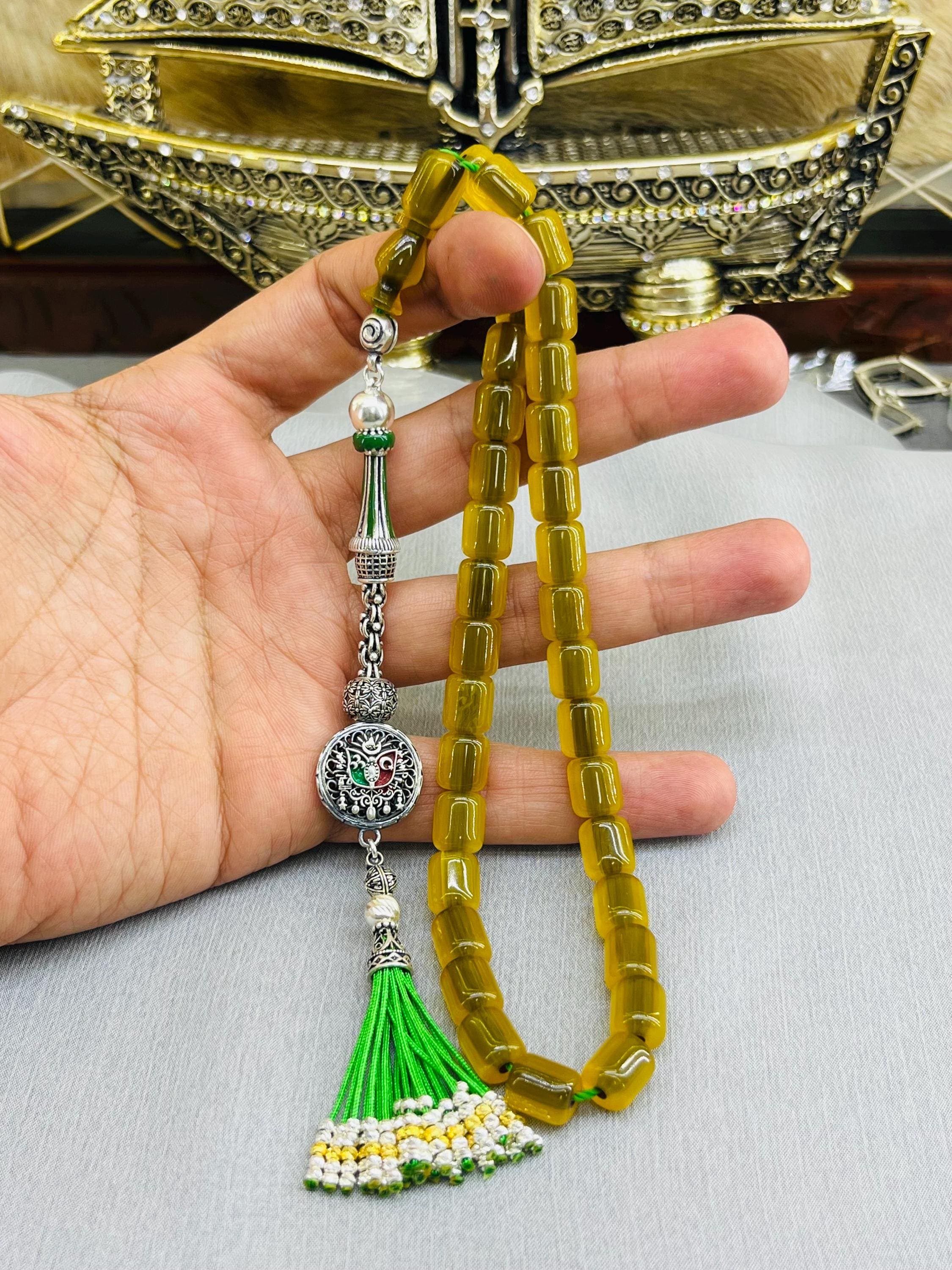 Yellow Amber Tasbih, 925 Silver Special Tassel, Luxury Amber beads, Islamic prayer beads, Faturan Amber Beads, Muslim Rosary, Tasbeeh 33