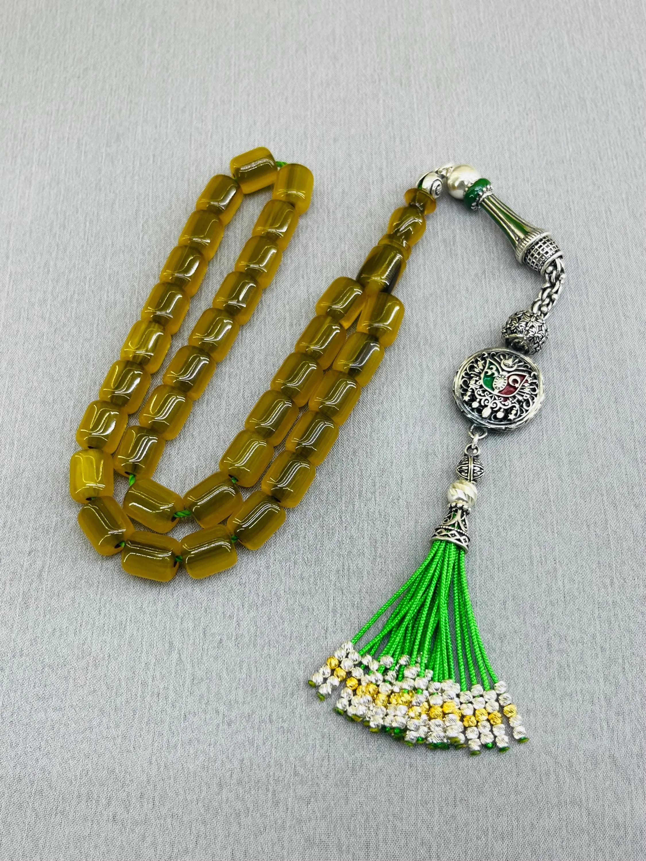 Yellow Amber Tasbih, 925 Silver Special Tassel, Luxury Amber beads, Islamic prayer beads, Faturan Amber Beads, Muslim Rosary, Tasbeeh 33 - image 4