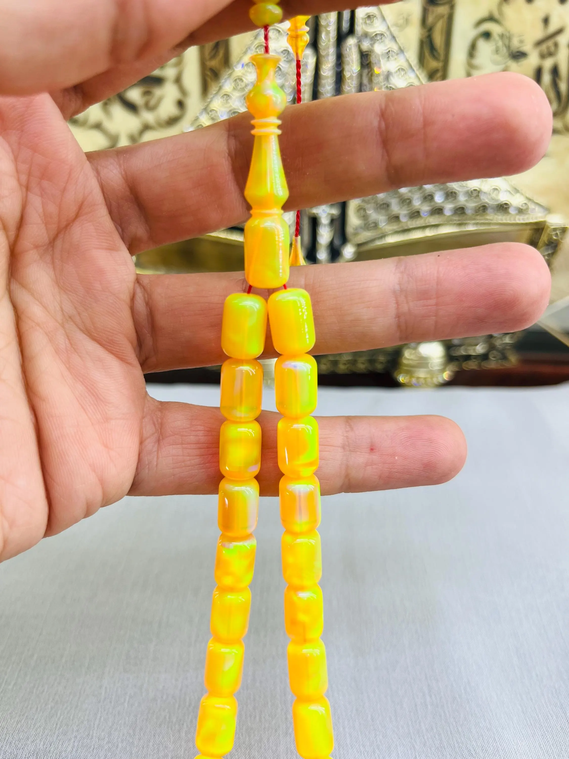 Yellow Opal, 12x8mm Islamic Prayer Beads, Muslim Rosary, Tasbeeh 33, Collectible Tasbih, Blue Opal Tasbih, Luxury Beads, Gift for Muslim Dad - image 4