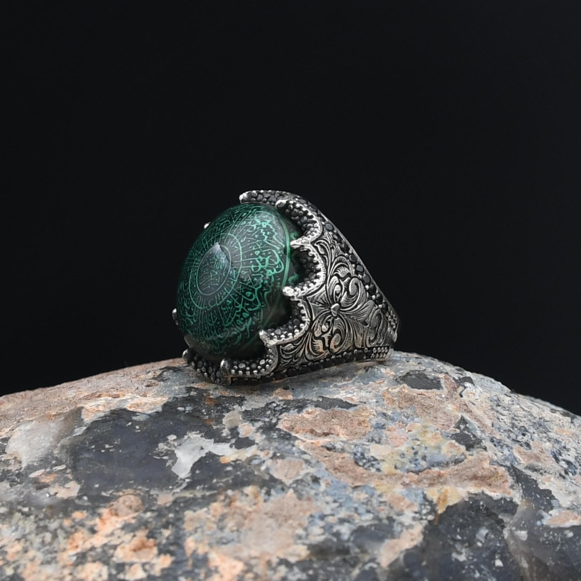 Hand Carved Quran, Amber Stone Surah Inshirah Engraved Ring, İslamic Handmade Ring, 925 Sterling Silver - image 5