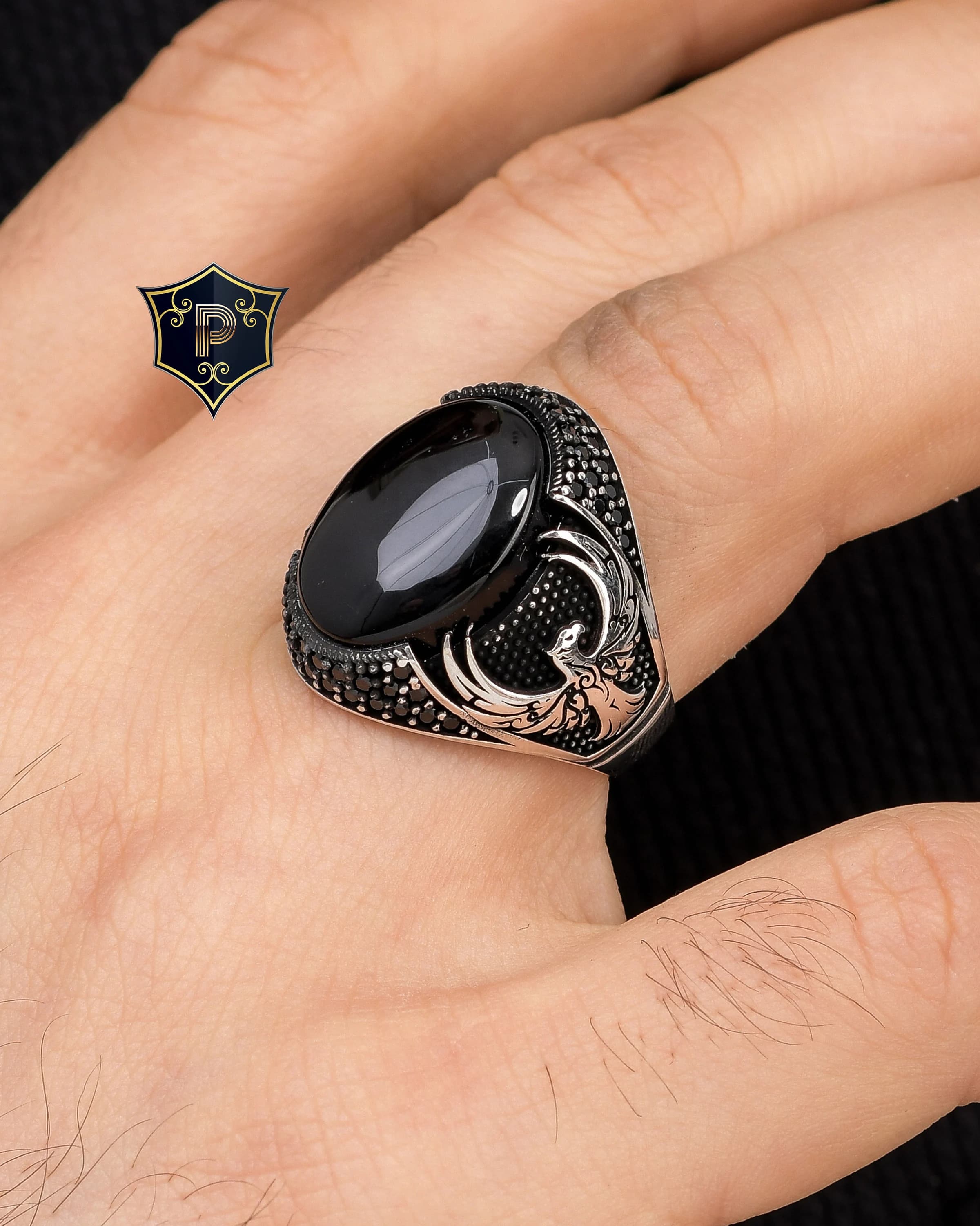 Phoenix Silver Ring, Black Onyx Stone Ring, Men's Handmade Silver Ring, 925 Sterling Silver Ring, Phoenix Mens Ring, Turkish Ring - image 5