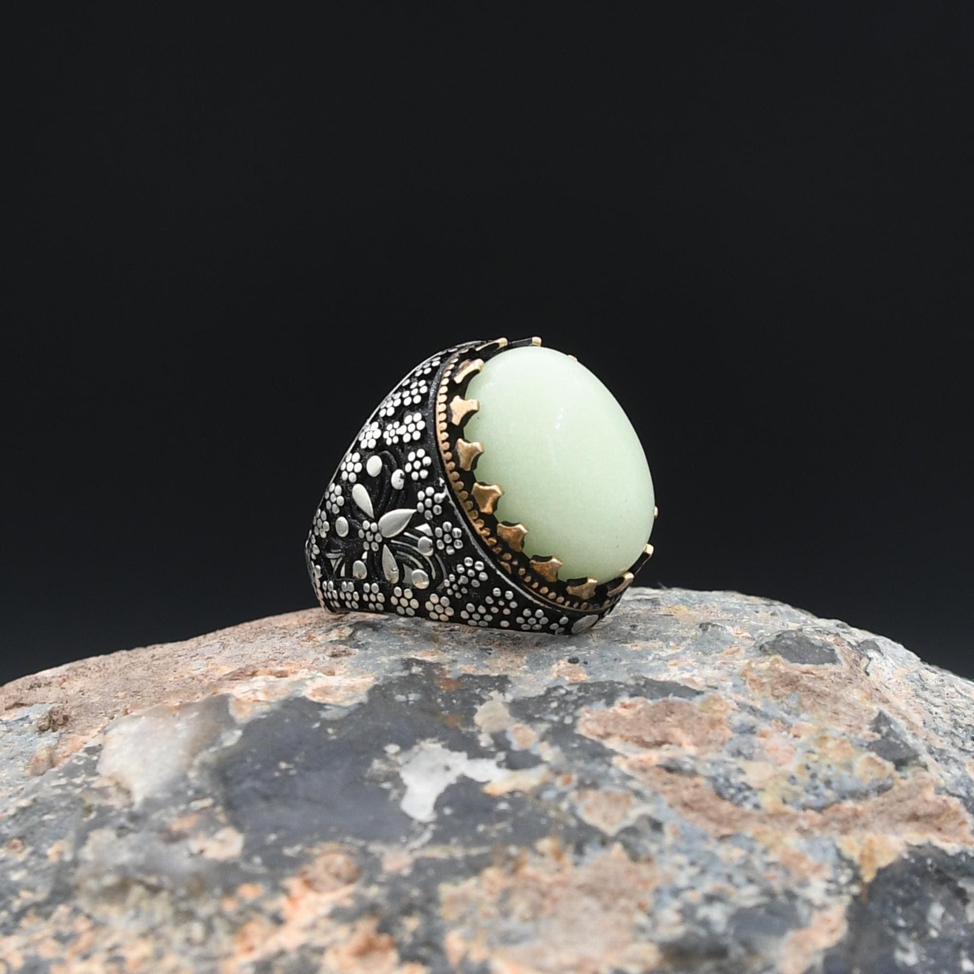Luminous Energy Stone Ring, Mens Handmade Ring, Phosphorescent Stone Silver Ring, 925 Sterling Silver ring, Gift For Men, Turkish Ring