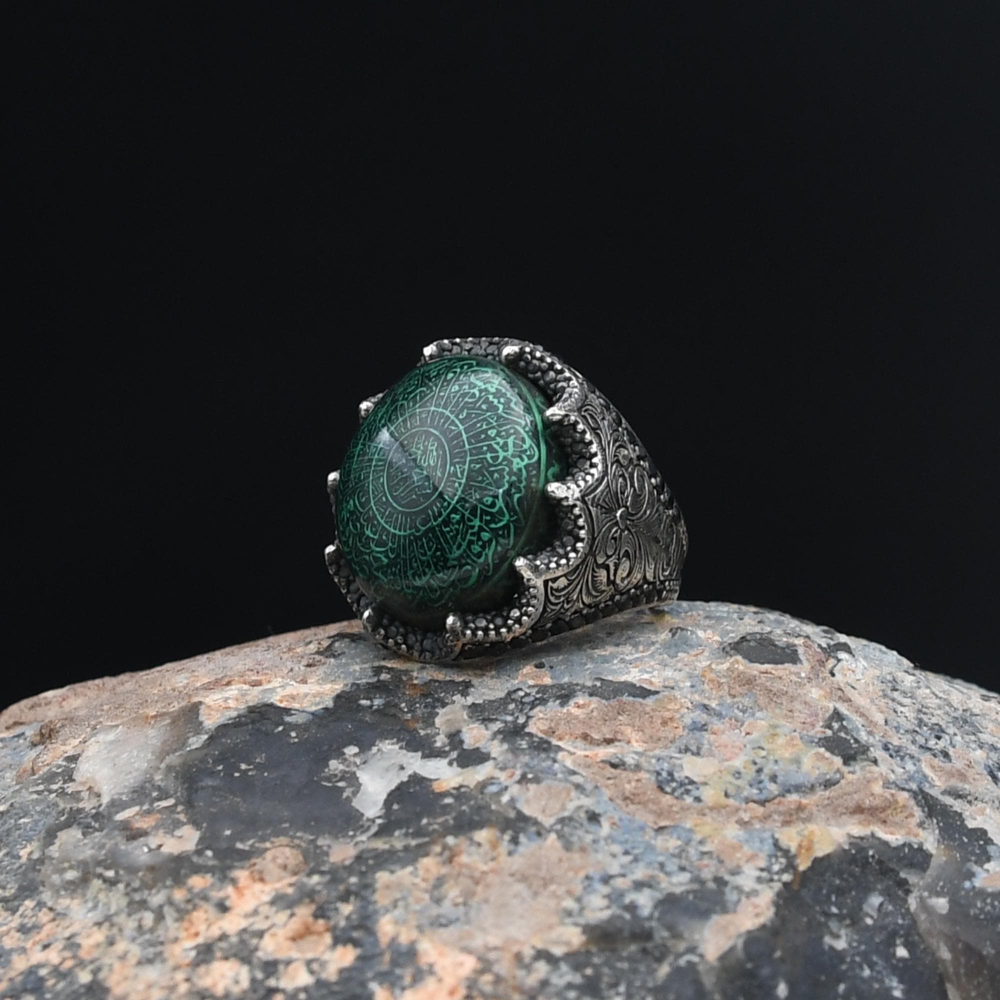 Hand Carved Quran, Amber Stone Surah Inshirah Engraved Ring, İslamic Handmade Ring, 925 Sterling Silver - image 3