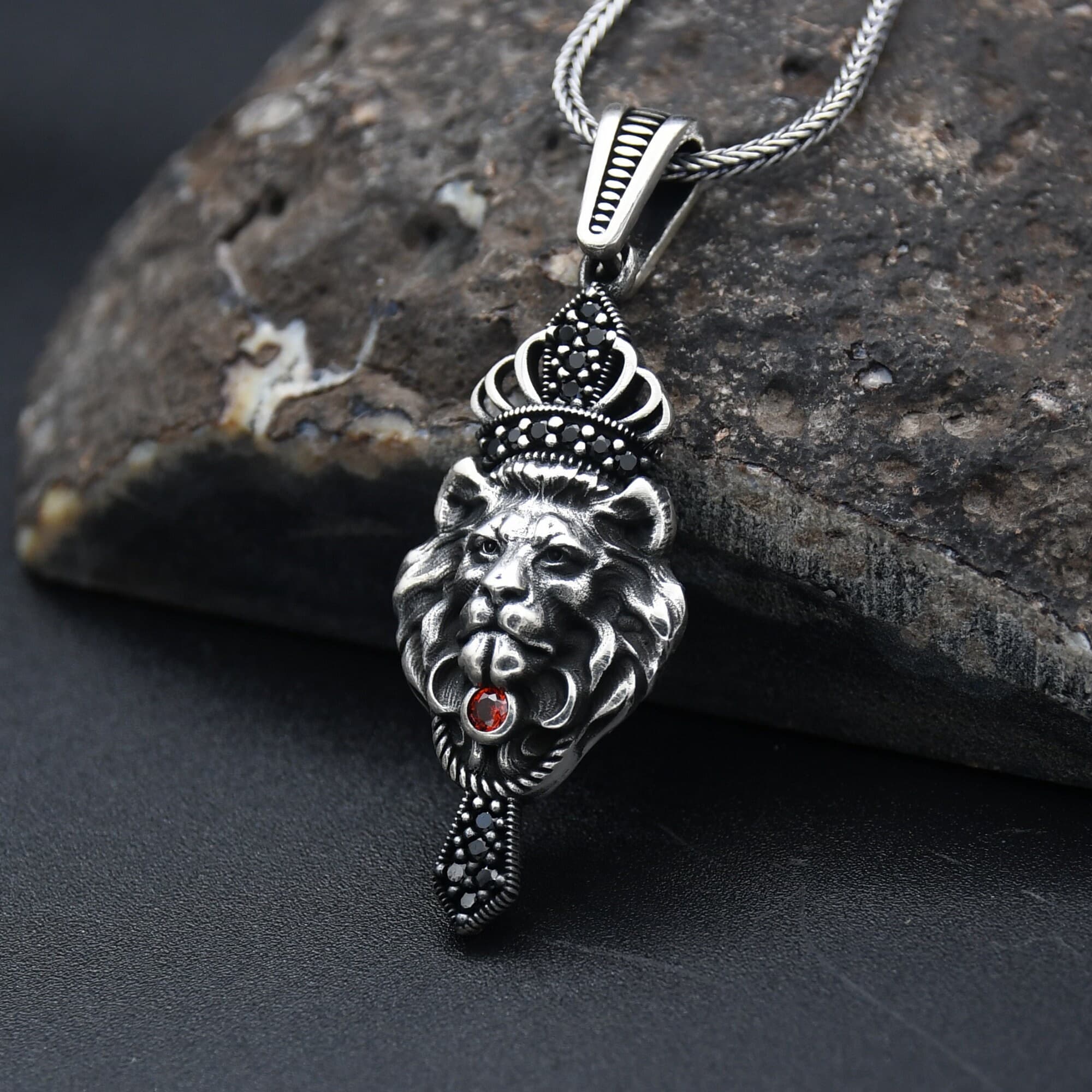 Crowned Lion Silver Necklace, 925 Sterling Silver Necklace, Lion King Silver Necklace, Lion Charm With Chain, Handmade Necklace - image 3