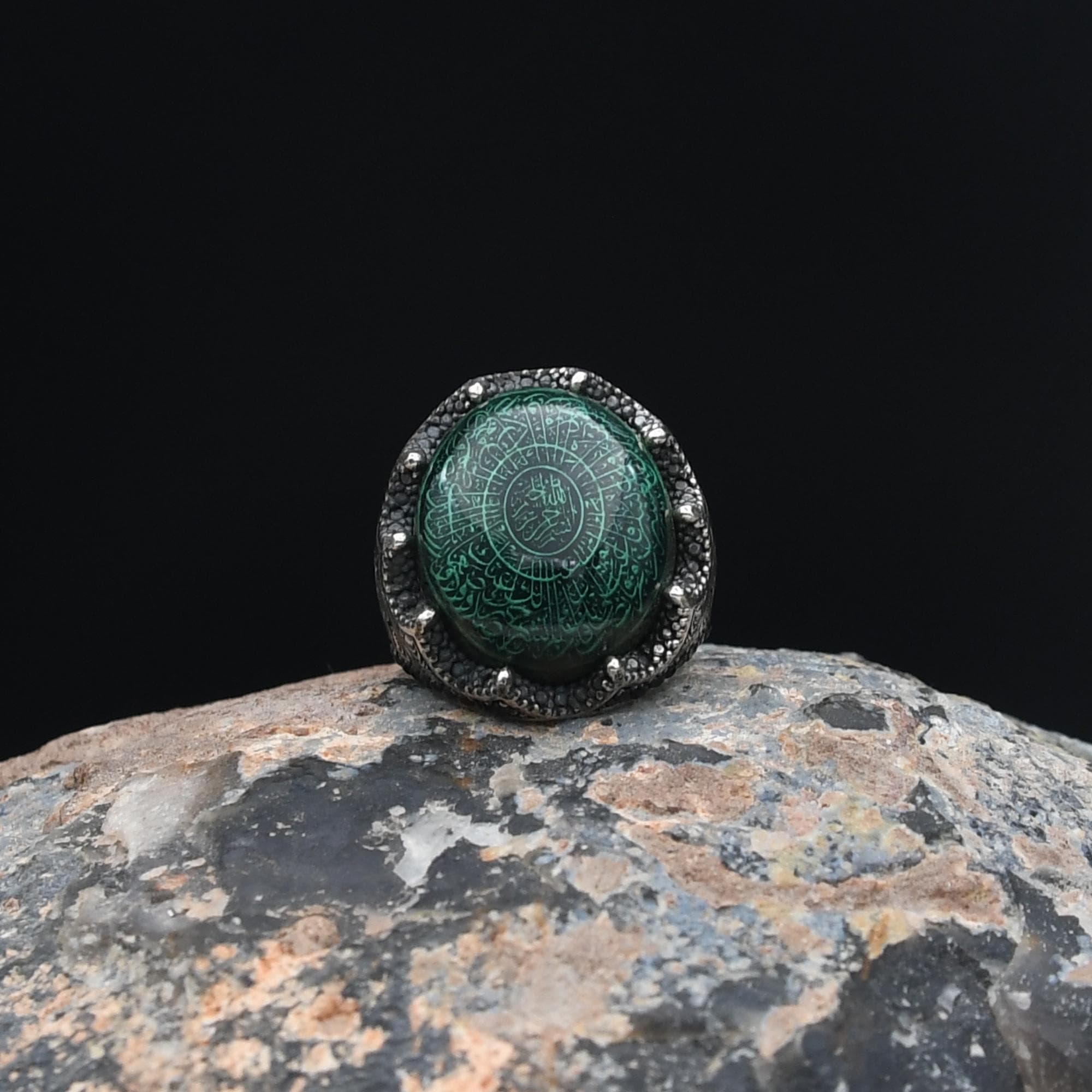 Hand Carved Quran, Amber Stone Surah Inshirah Engraved Ring, İslamic Handmade Ring, 925 Sterling Silver - image 4