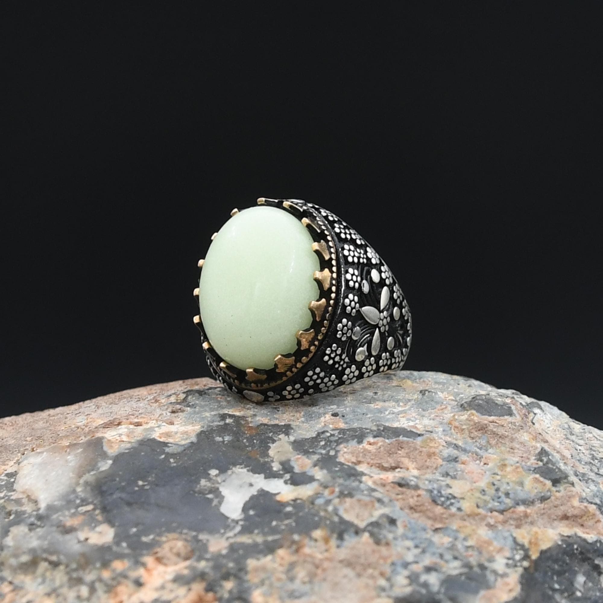 Luminous Energy Stone Ring, Mens Handmade Ring, Phosphorescent Stone Silver Ring, 925 Sterling Silver ring, Gift For Men, Turkish Ring - image 5