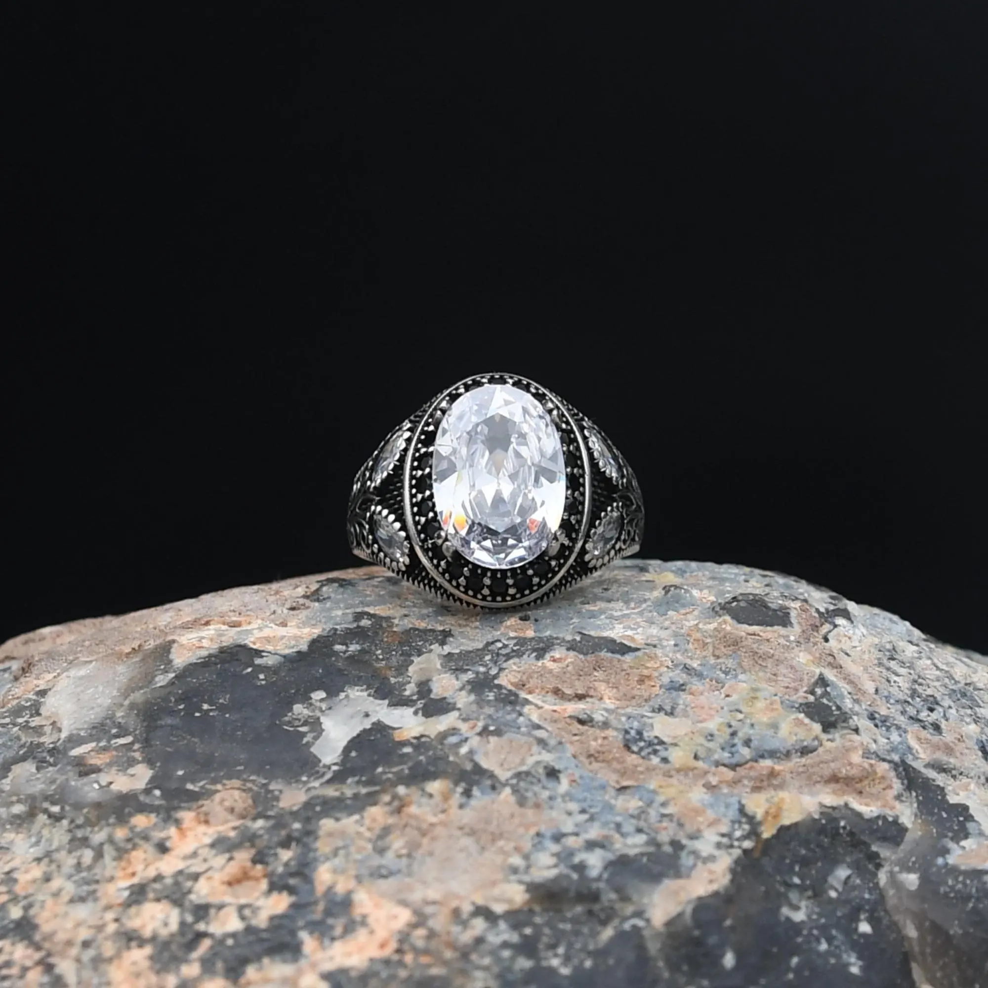 White Zircon Gemstone Ring, 925 Sterling Silver, Turkish Handmade Silver Ring, Mens Handmade Ring, , Mens Jewelry, Gift For Him - image 4