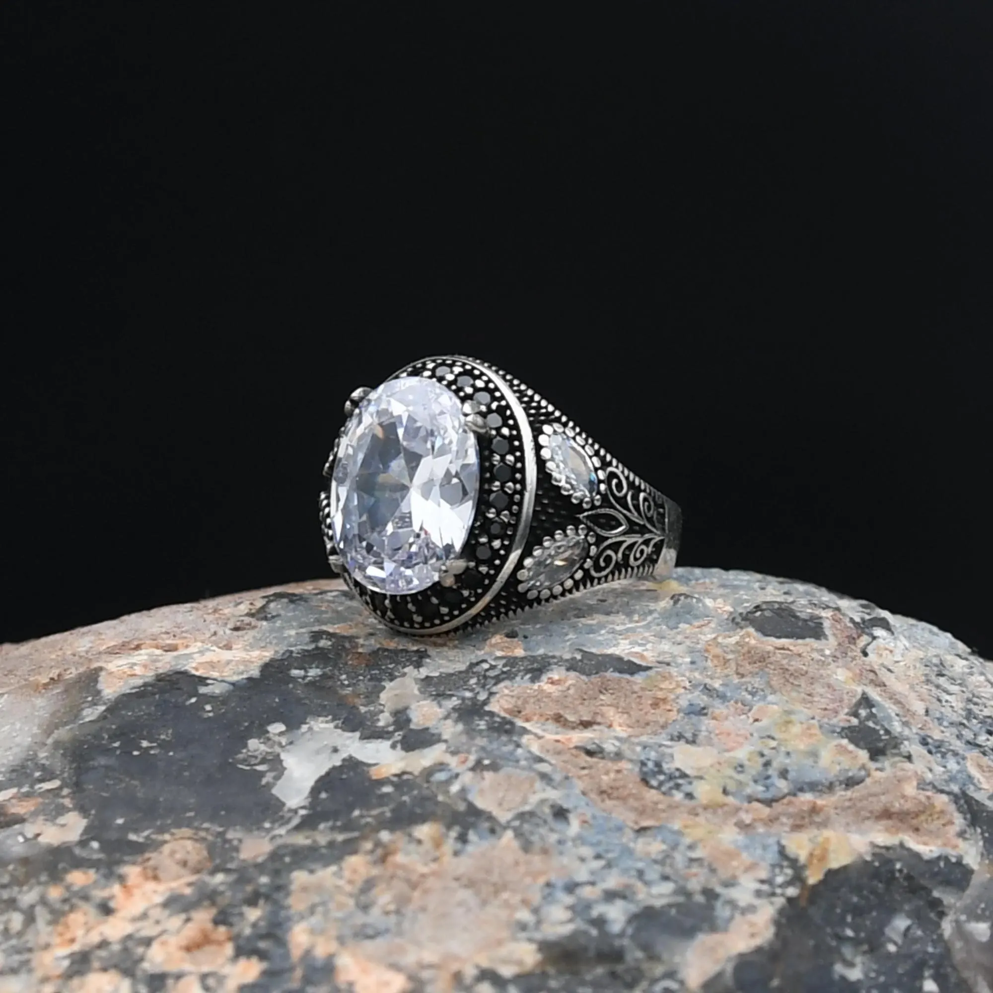 White Zircon Gemstone Ring, 925 Sterling Silver, Turkish Handmade Silver Ring, Mens Handmade Ring, , Mens Jewelry, Gift For Him - image 5