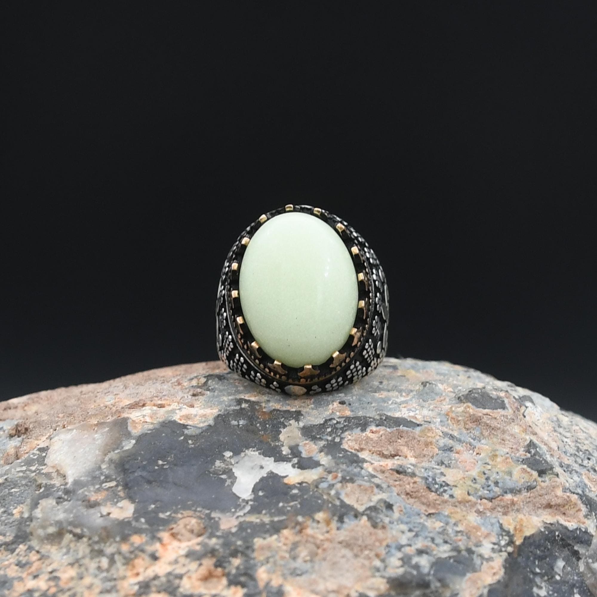 Luminous Energy Stone Ring, Mens Handmade Ring, Phosphorescent Stone Silver Ring, 925 Sterling Silver ring, Gift For Men, Turkish Ring - image 4