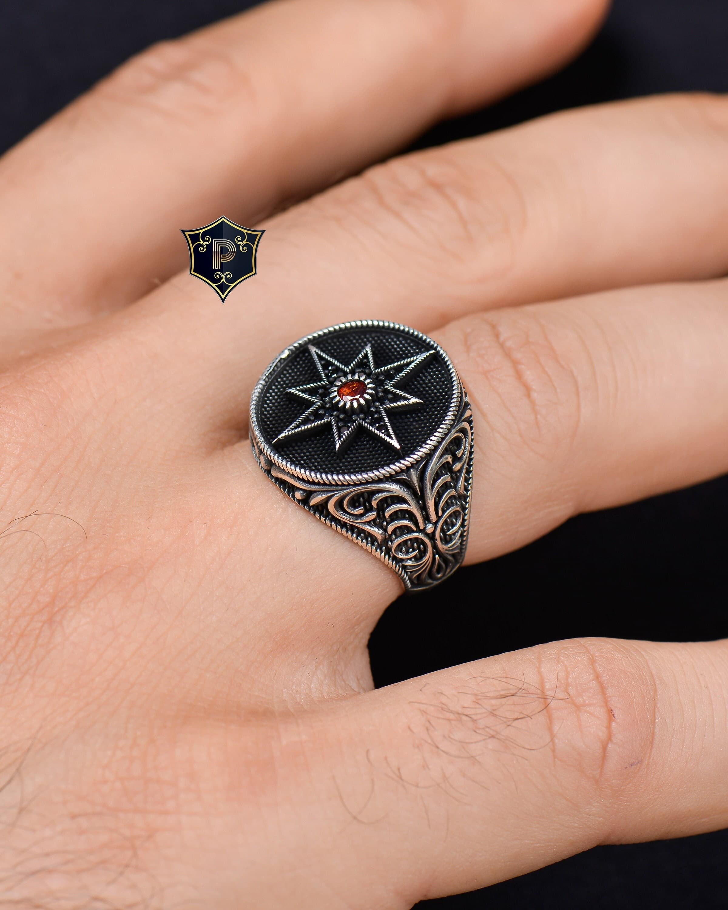 Red Garnet Silver Ring, Mens Handmade Ring, 925 Sterling Silver, Turkish Silver Ring, Fashion Ring, Best Gift