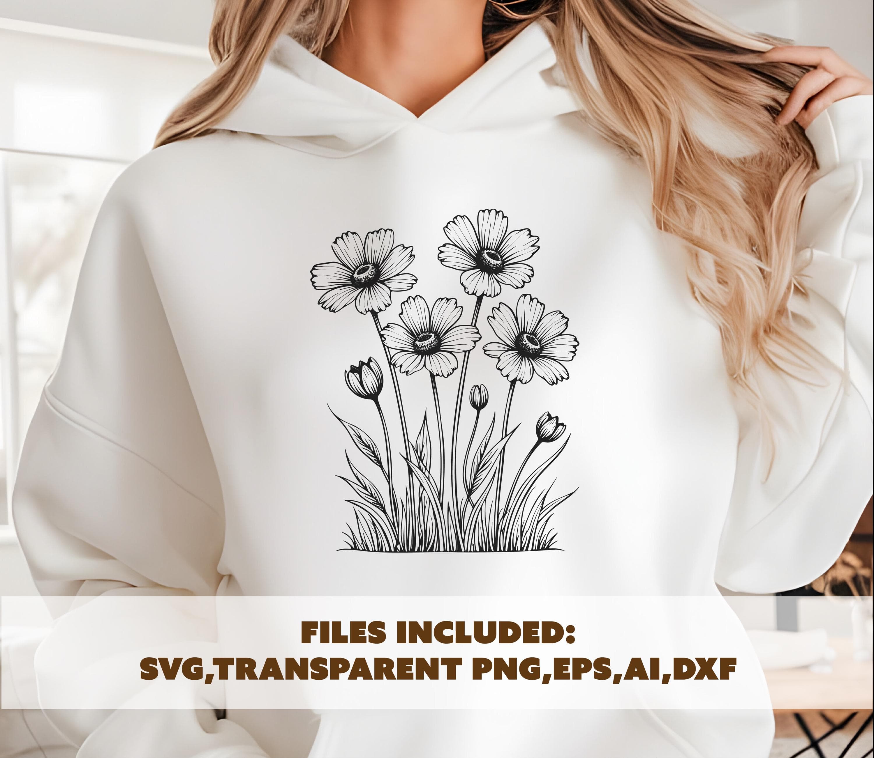 Wildflower svg, floral line art png, boho flower design, garden flowers svg, flower clipart png, floral svg - image 4