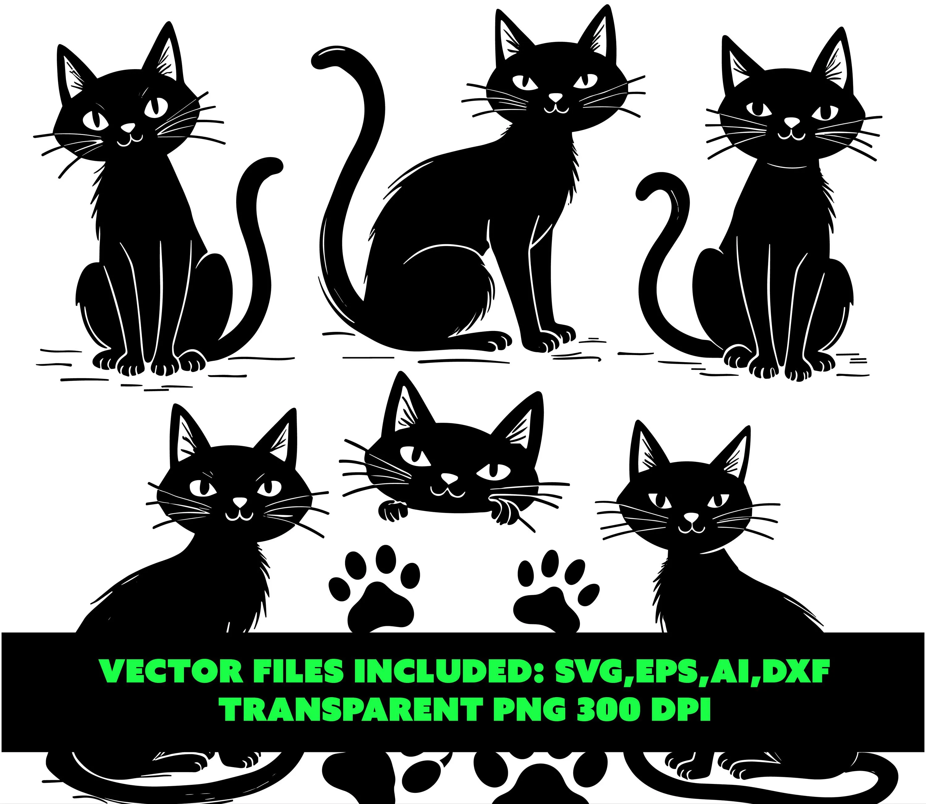 Black cat svg bundle, Cat clipart png, Cute cat silhouettes, Paw print svg, Feline vector files, Cat lover png, Cat SVG, Cat Silhouette, cat