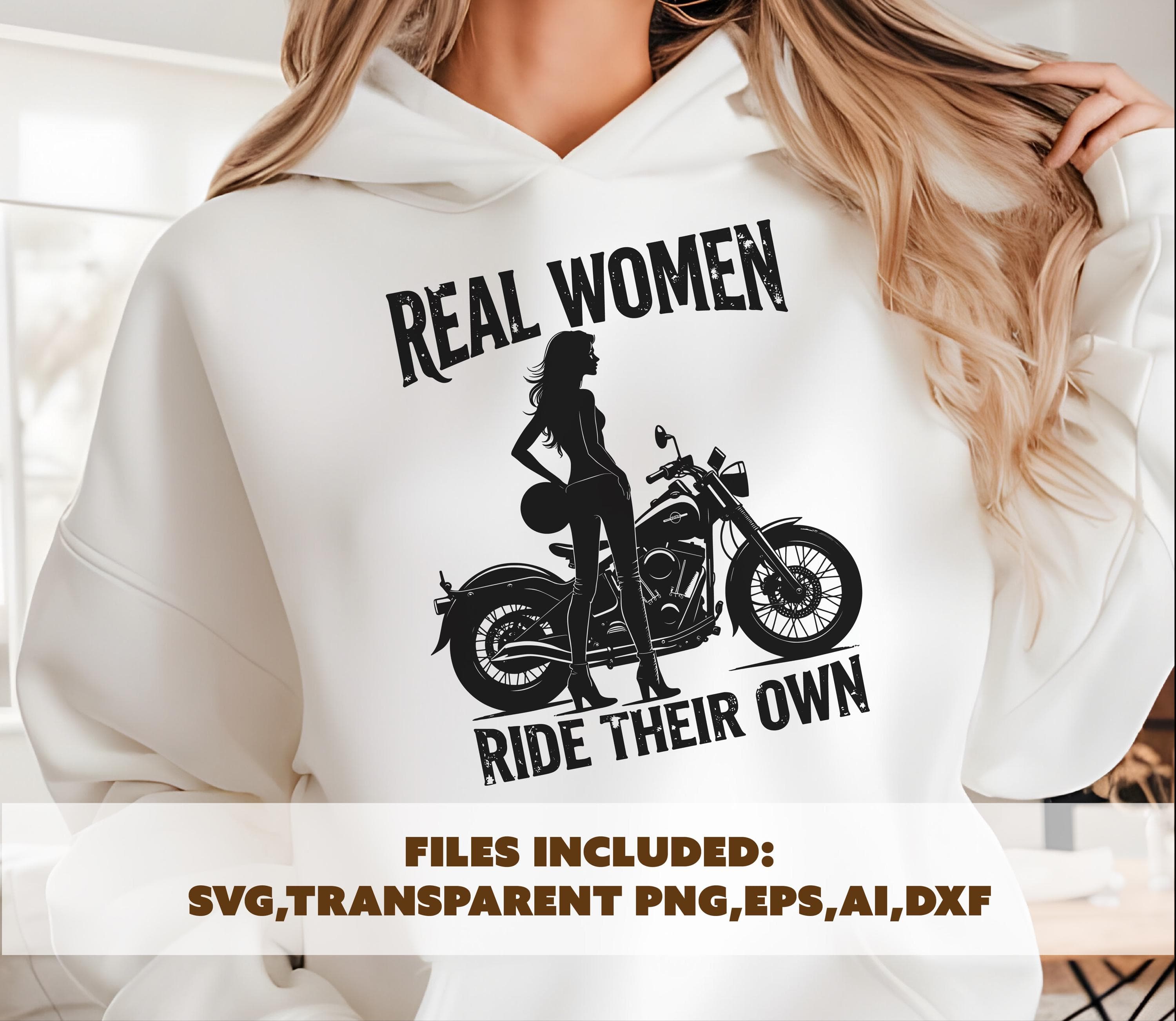 Real women ride their own svg, biker woman png, motorcycle T-Shirt png, women’s empowerment design, biker svg files, motorcycle woman vector - image 3