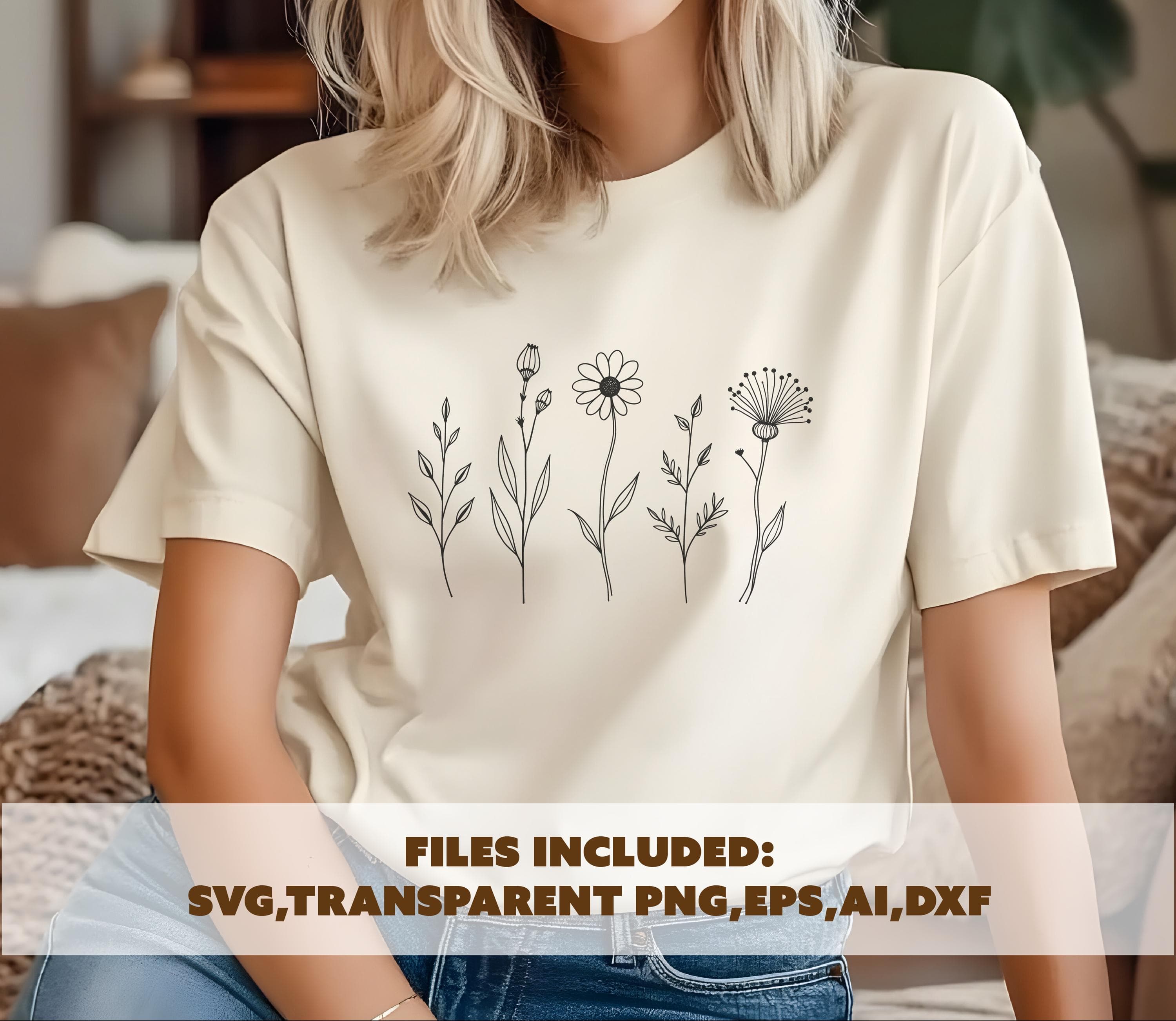 Minimal floral svg, botanical line art png, wildflower design svg, boho flower clipart, floral png files, plant illustration - image 4